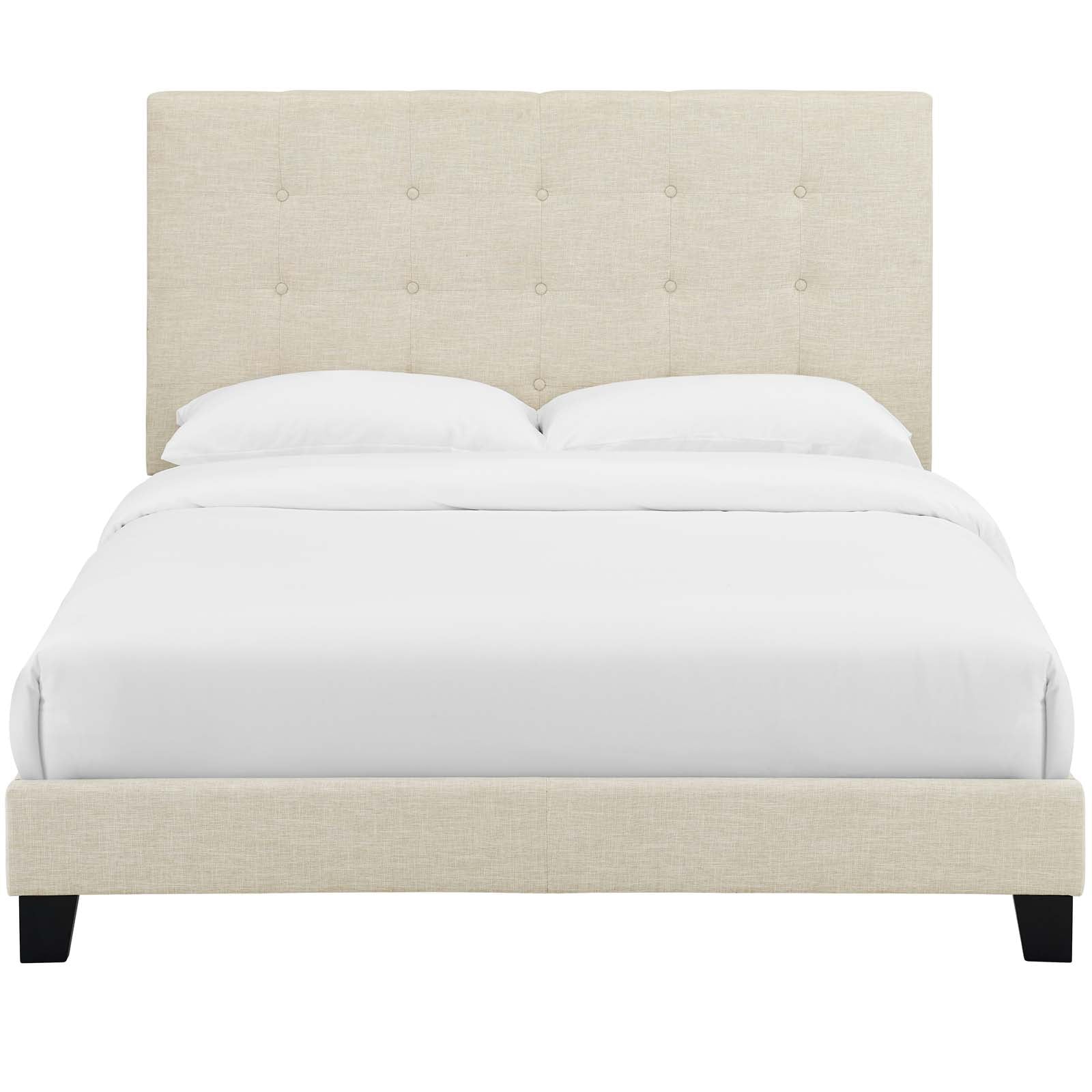 Modway Beds - Melanie Queen Tufted Button Upholstered Fabric Platform Bed Beige