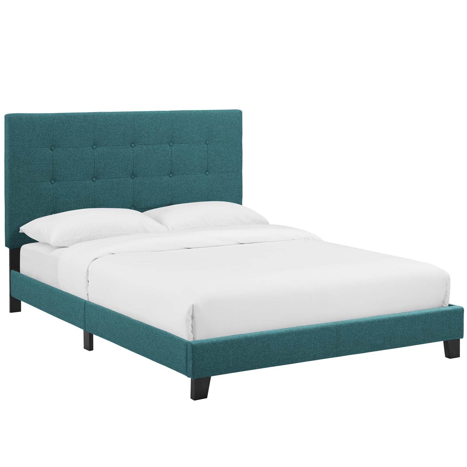 Modway Beds - Melanie-Queen-Tufted-Button-Upholstered-Fabric-Platform-Bed-Teal