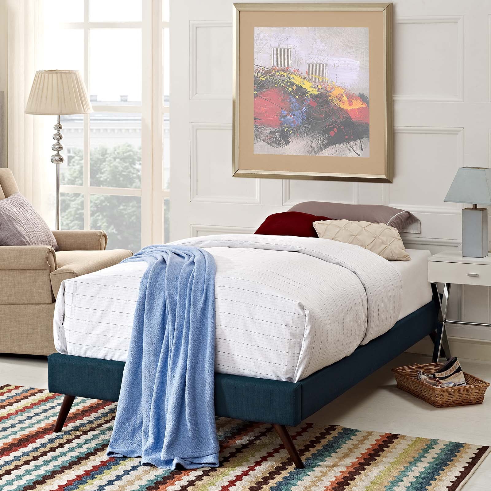 Modway Beds - Loryn Twin Fabric Bed Frame with Round Splayed Legs Azure