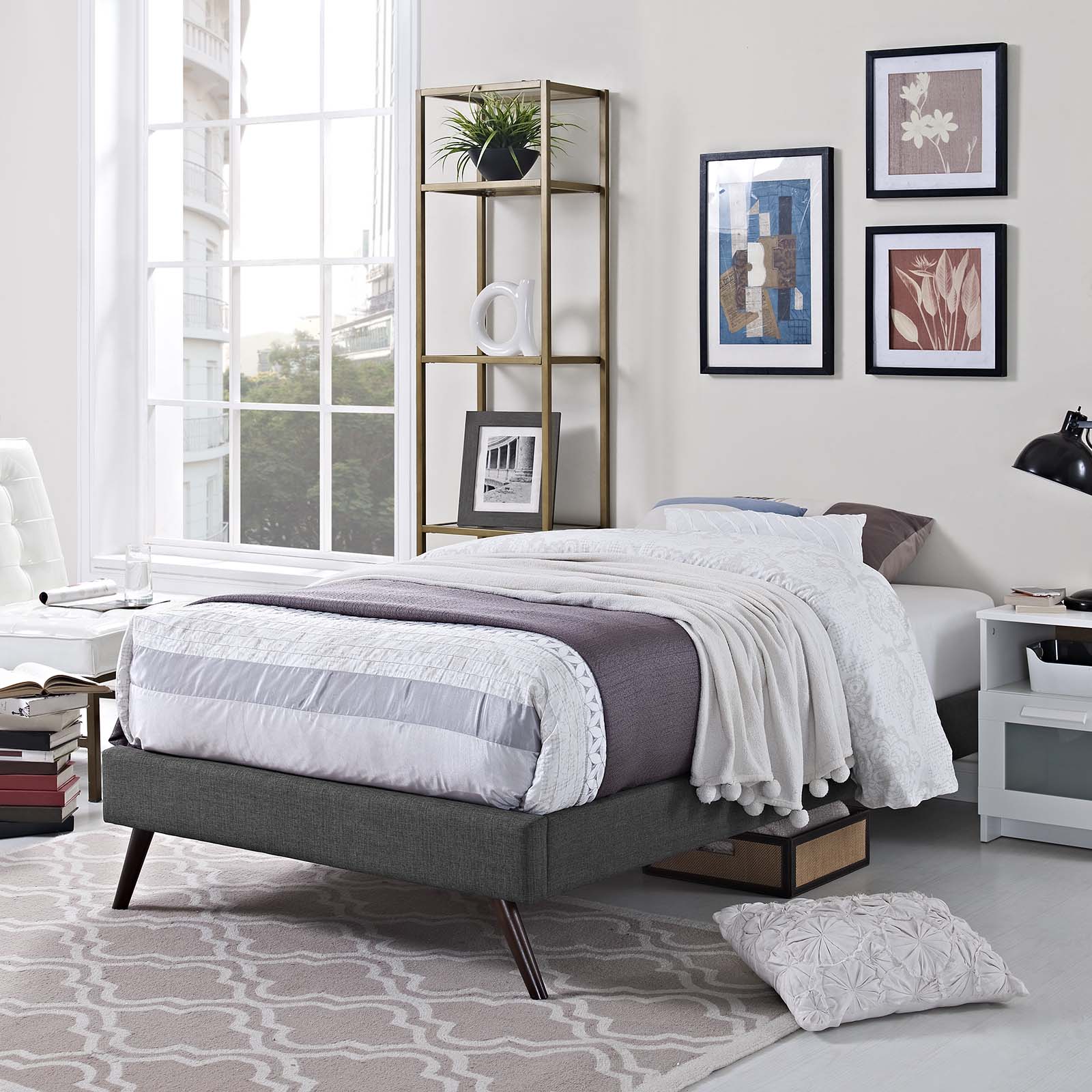 Modway Beds - Loryn Twin Fabric Bed Frame with Round Splayed Legs Gray