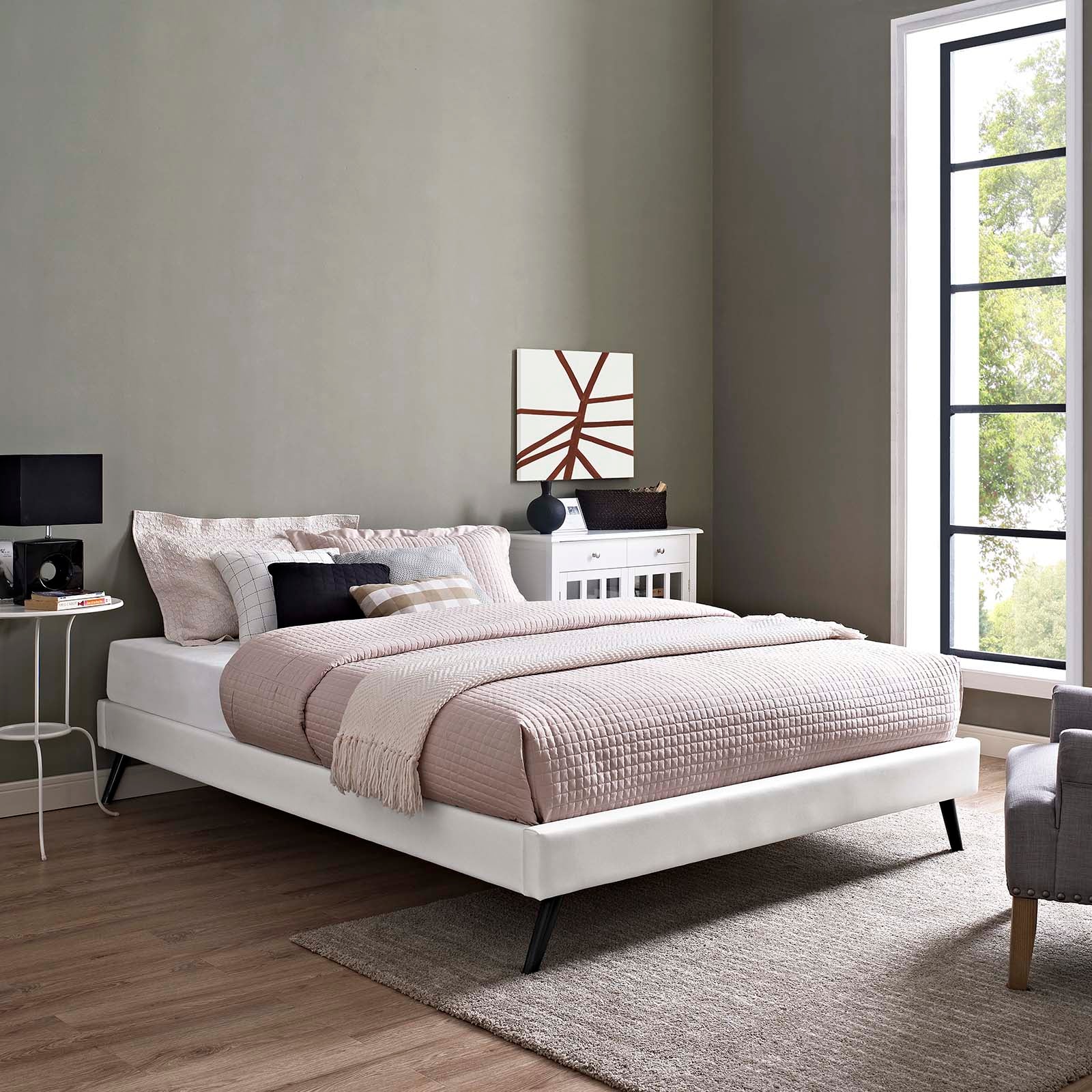 Modway Beds - Loryn Full Vinyl Bed Frame with Round Splayed Legs White