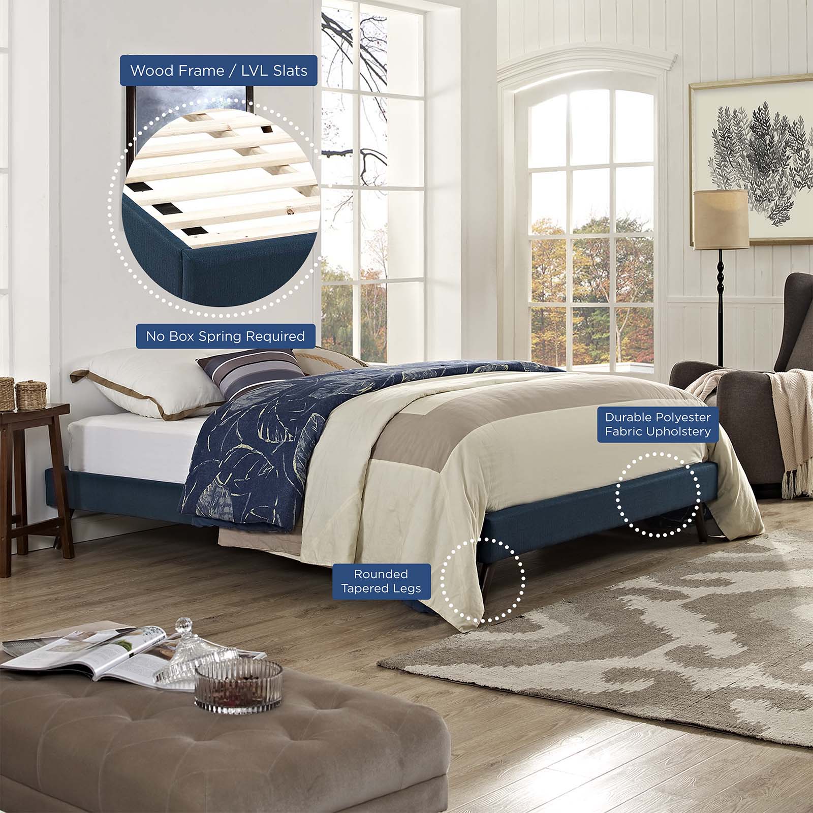 Modway Beds - Loryn Full Fabric Bed Frame with Round Splayed Legs Azure