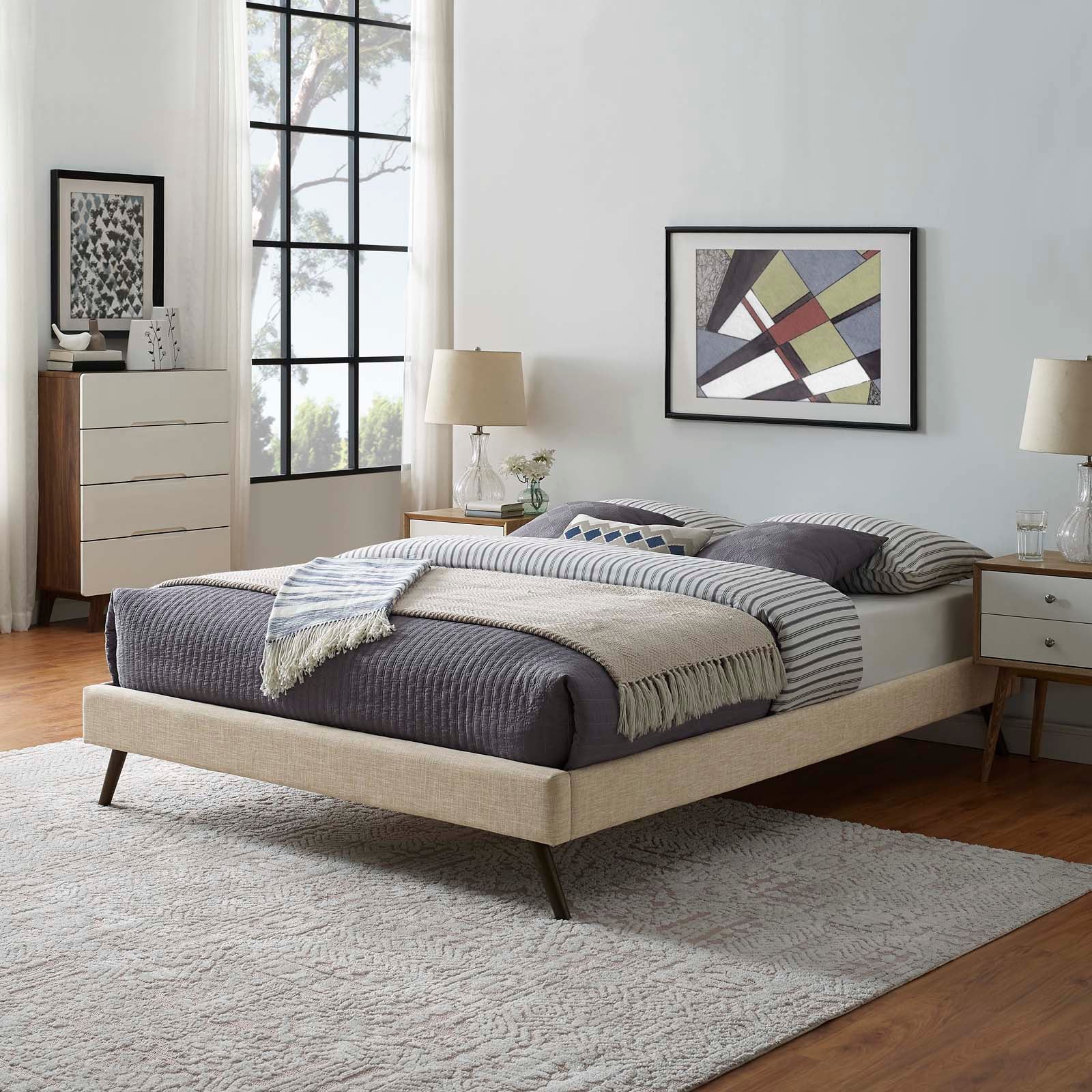 Modway Beds - Loryn Full Fabric Bed Frame with Round Splayed Legs Beige
