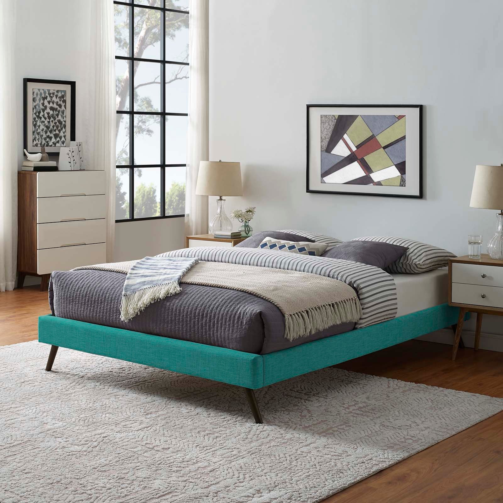 Modway Beds - Loryn Full Fabric Bed Frame with Round Splayed Legs Teal