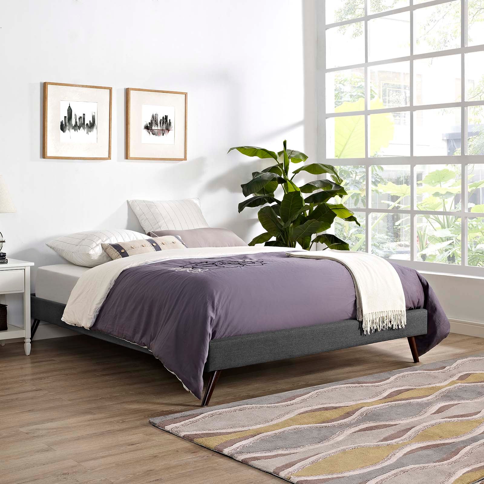 Modway Beds - Loryn Queen Fabric Bed Frame with Round Splayed Legs Gray