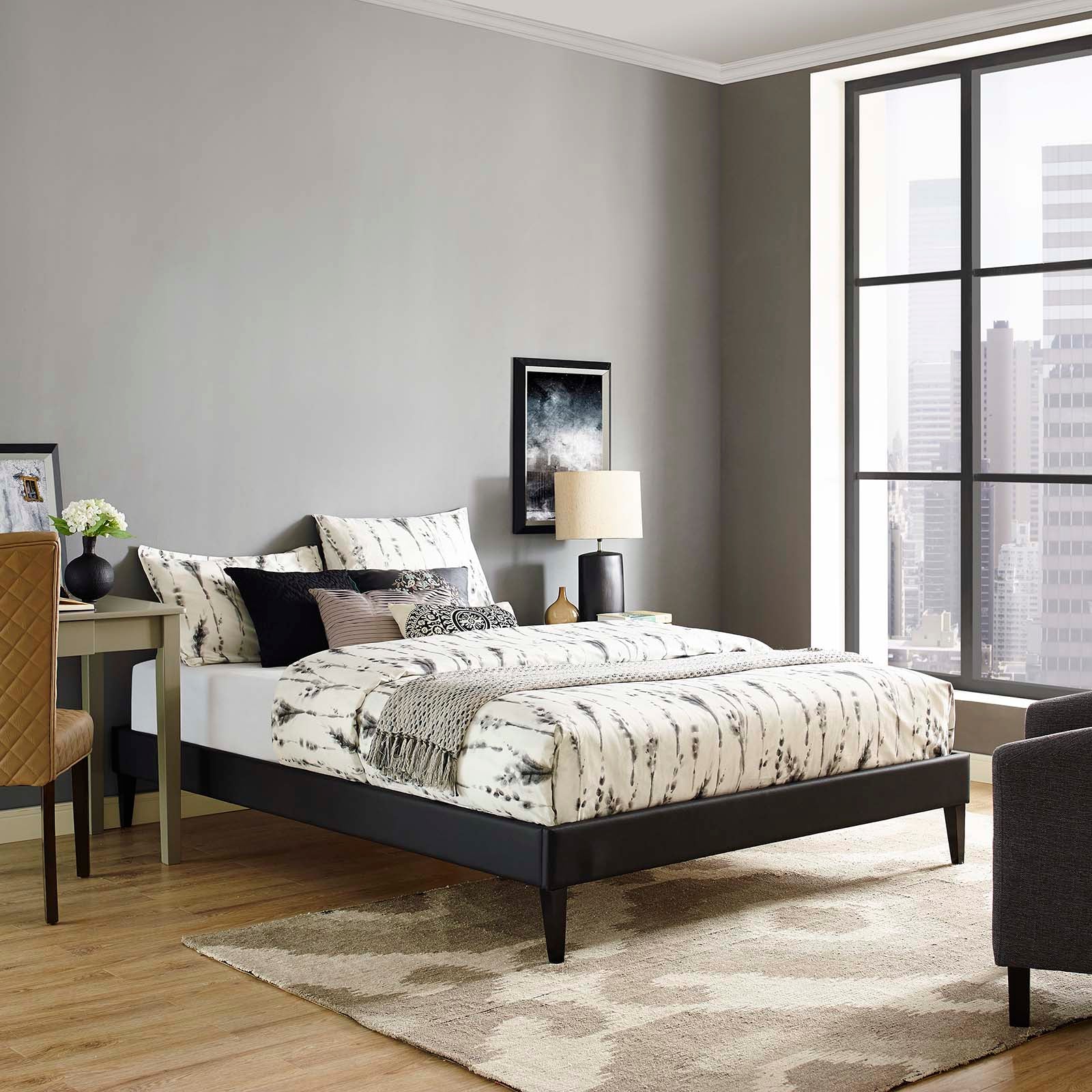Modway Beds - Tessie Full Vinyl Bed Frame with Squared Tapered Legs Black