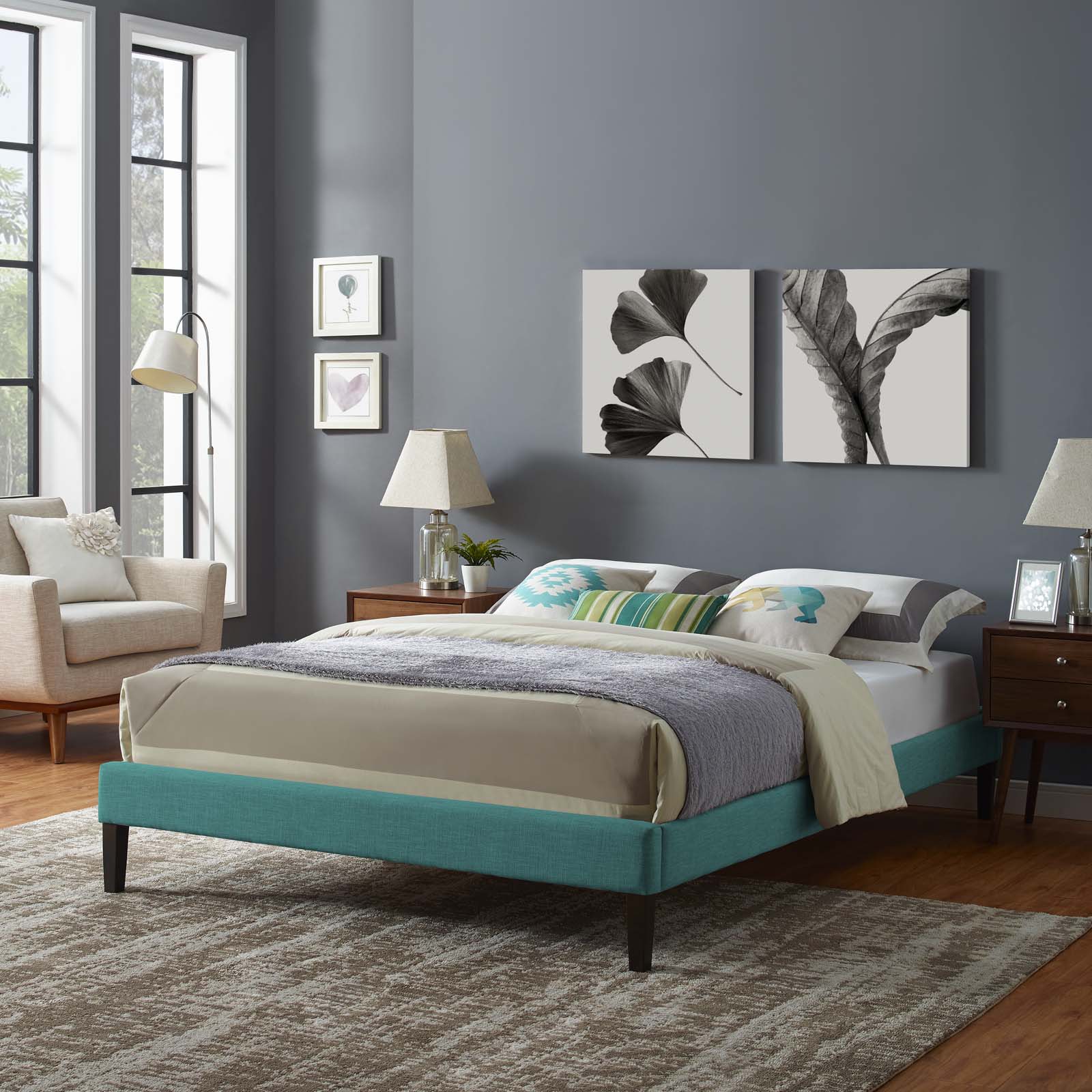 Modway Beds - Tessie Full Fabric Bed Frame with Squared Tapered Legs Teal
