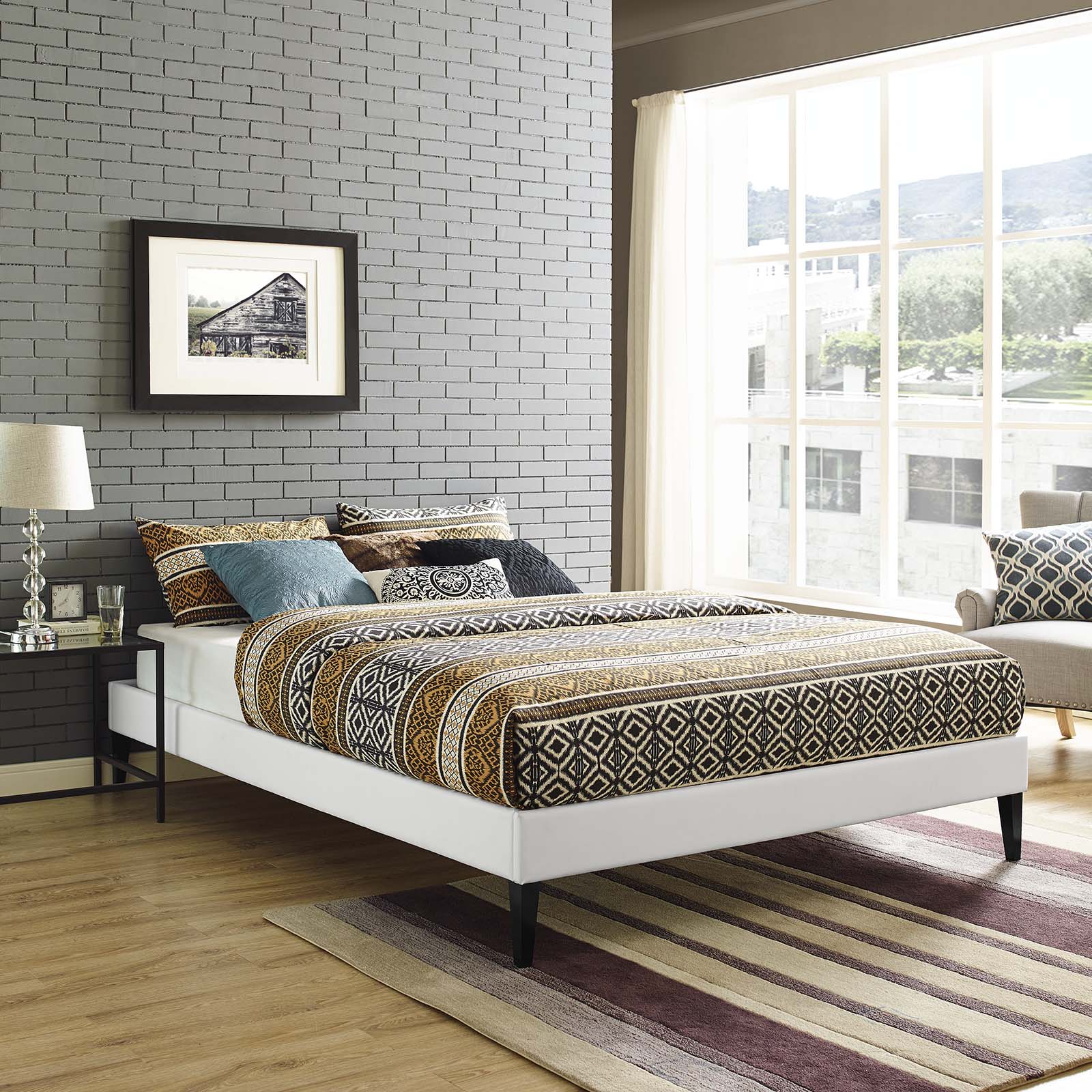 Modway Beds - Tessie Queen Vinyl Bed Frame with Squared Tapered Legs White