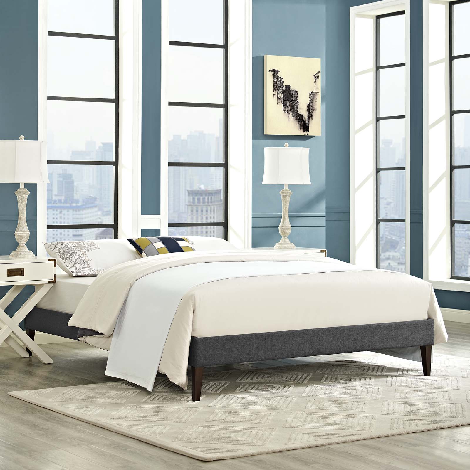 Modway Beds - Tessie Queen Fabric Bed Frame with Squared Tapered Legs Gray