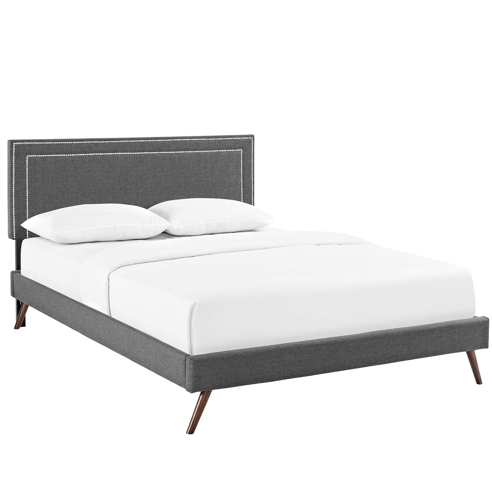 Modway Beds - Virginia-Queen-Fabric-Platform-Bed-with-Round-Splayed-Legs-Gray