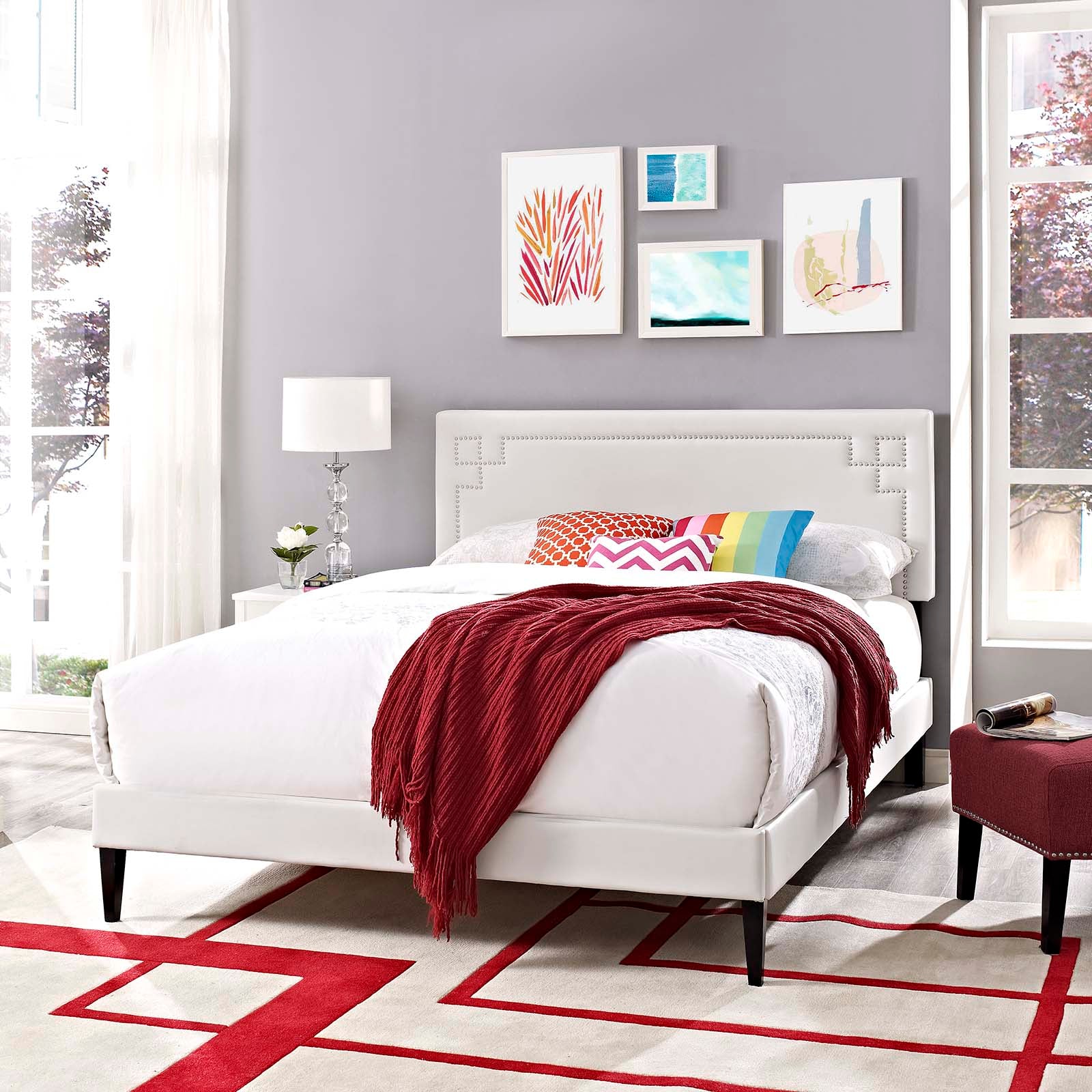 Modway Beds - Ruthie Queen Vinyl Platform Bed with Squared Tapered Legs White