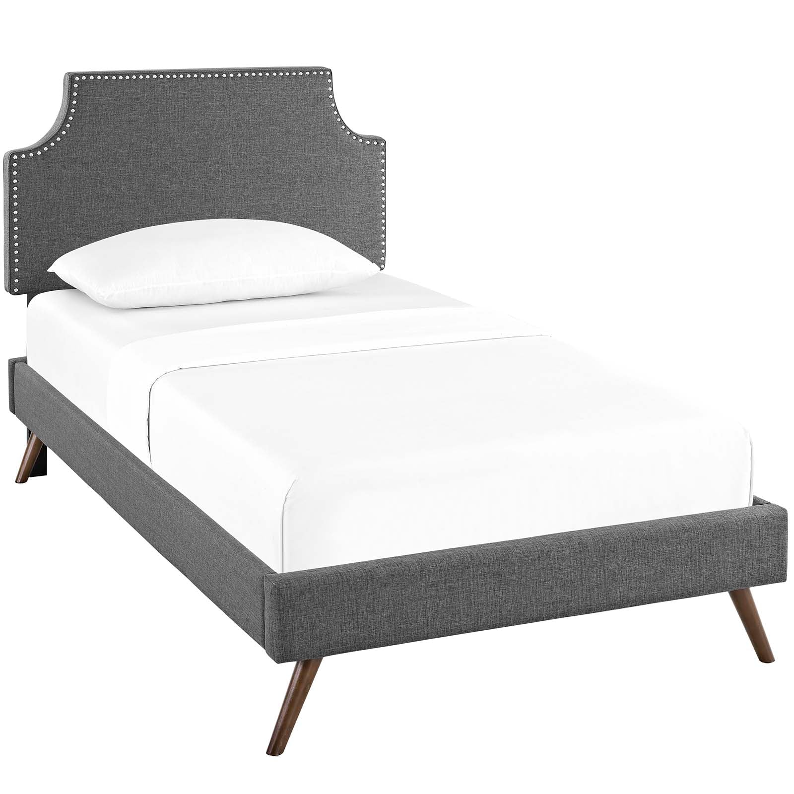 Modway Beds - Corene Twin Fabric Platform Bed with Round Splayed Legs Gray