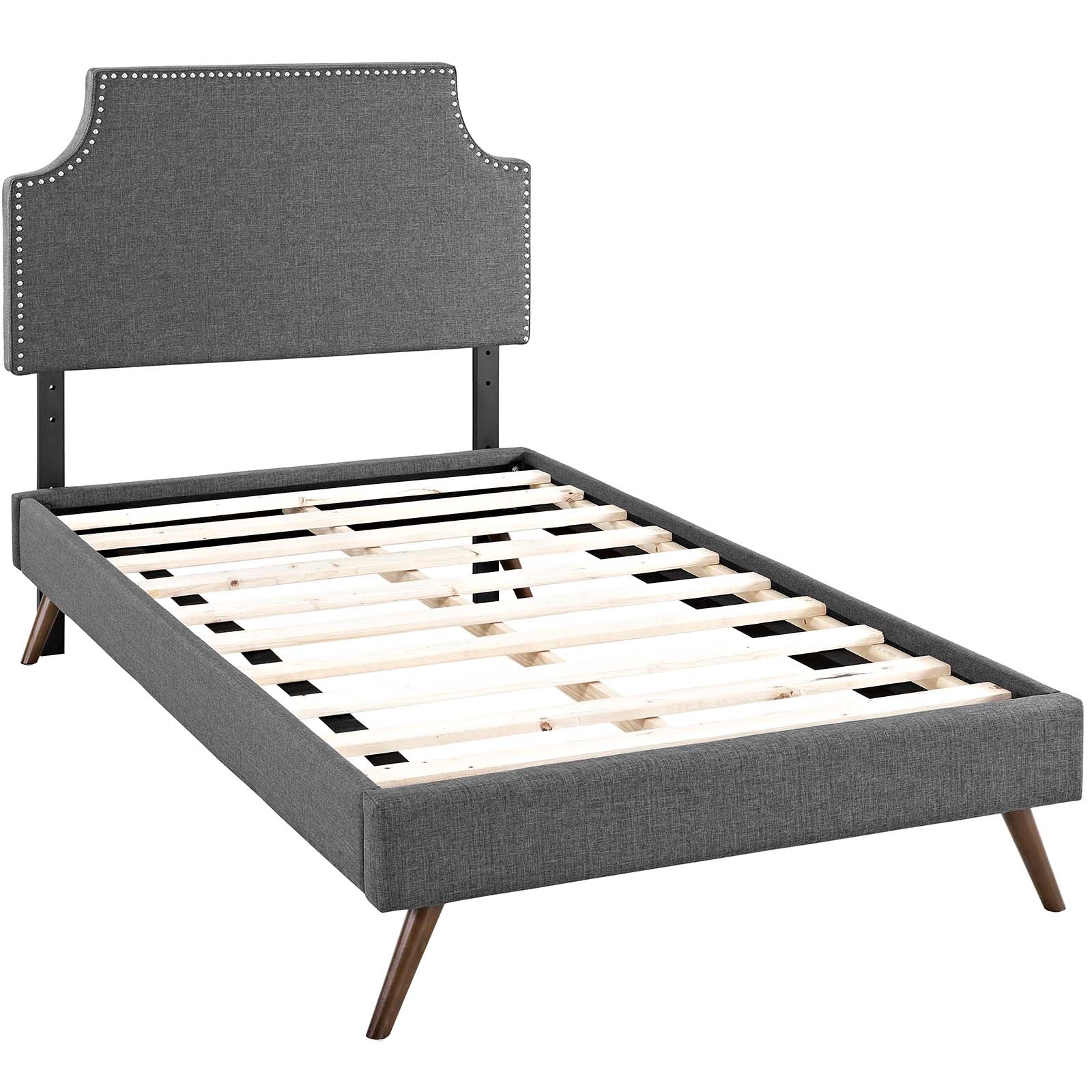 Modway Beds - Corene Twin Fabric Platform Bed with Round Splayed Legs Gray
