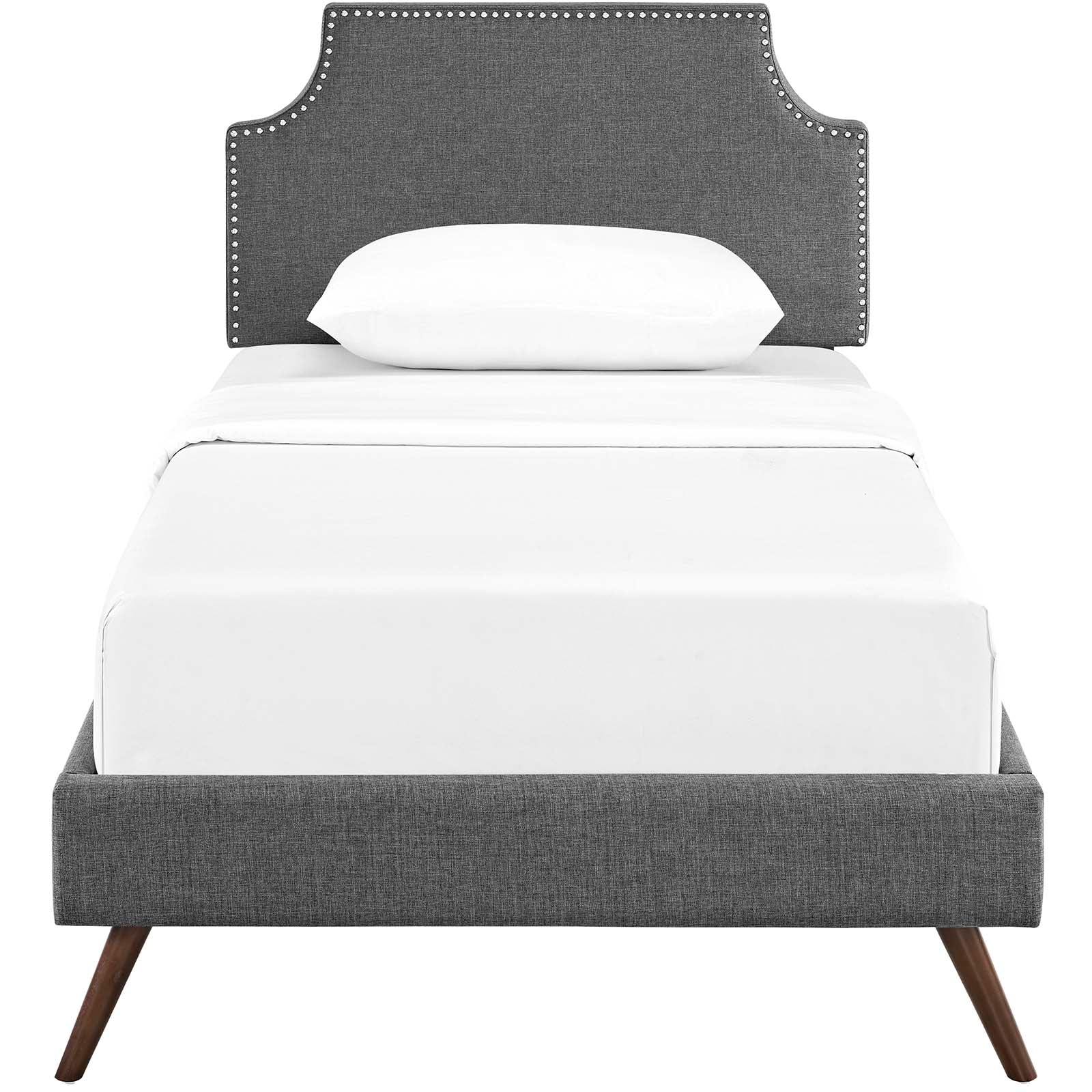 Modway Beds - Corene Twin Fabric Platform Bed with Round Splayed Legs Gray