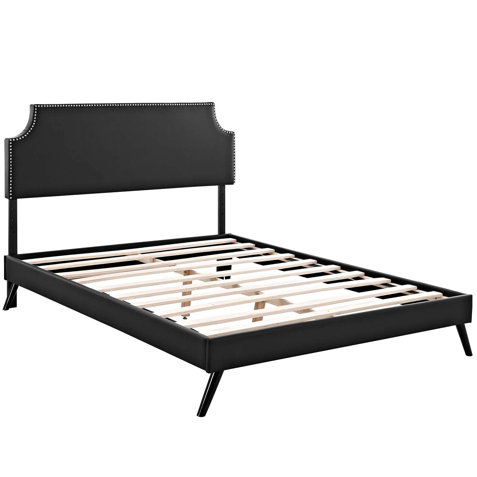 Modway Beds - Corene Queen Vinyl Platform Bed with Round Splayed Legs Black
