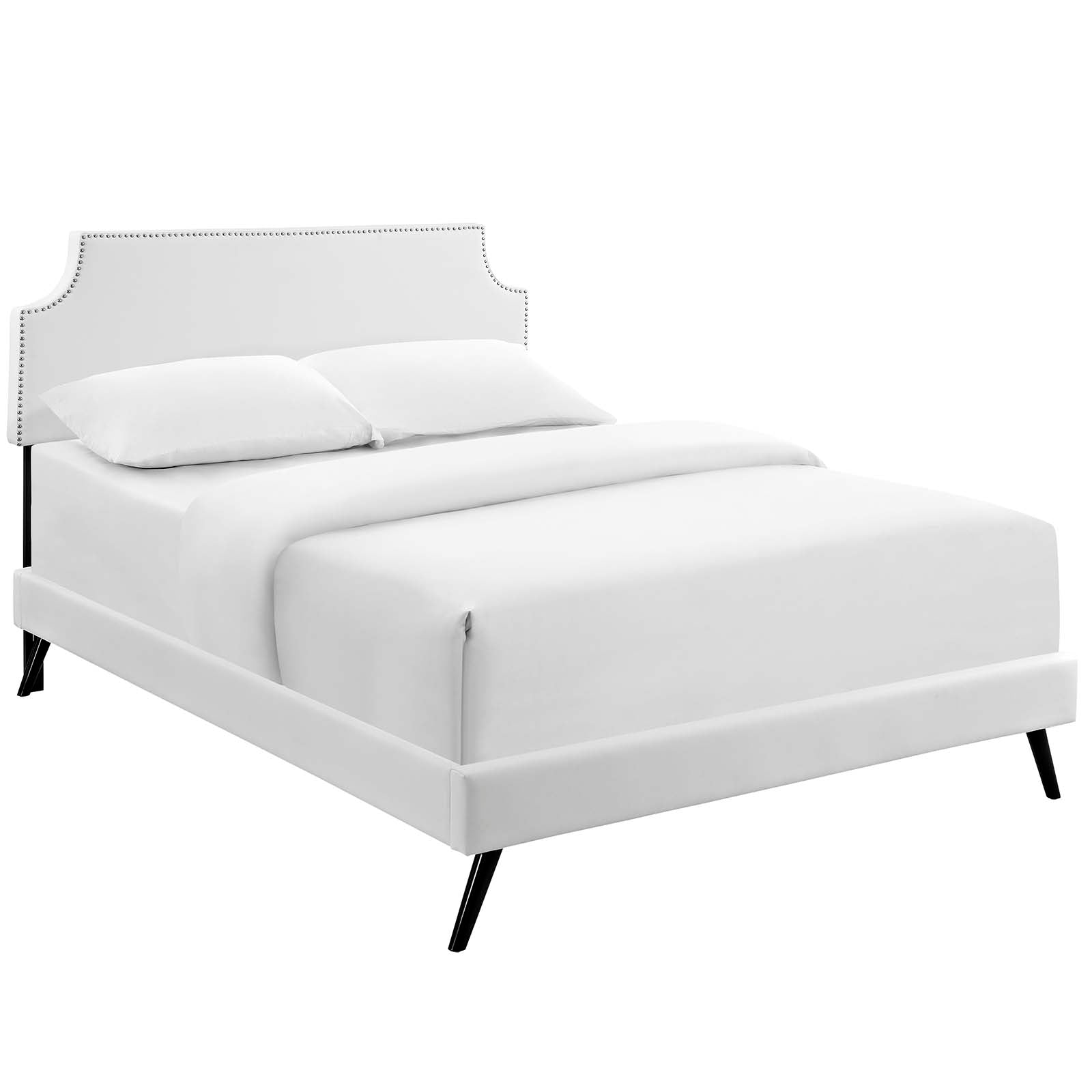 Modway Beds - Corene-Queen-Vinyl-Platform-Bed-with-Round-Splayed-Legs-White