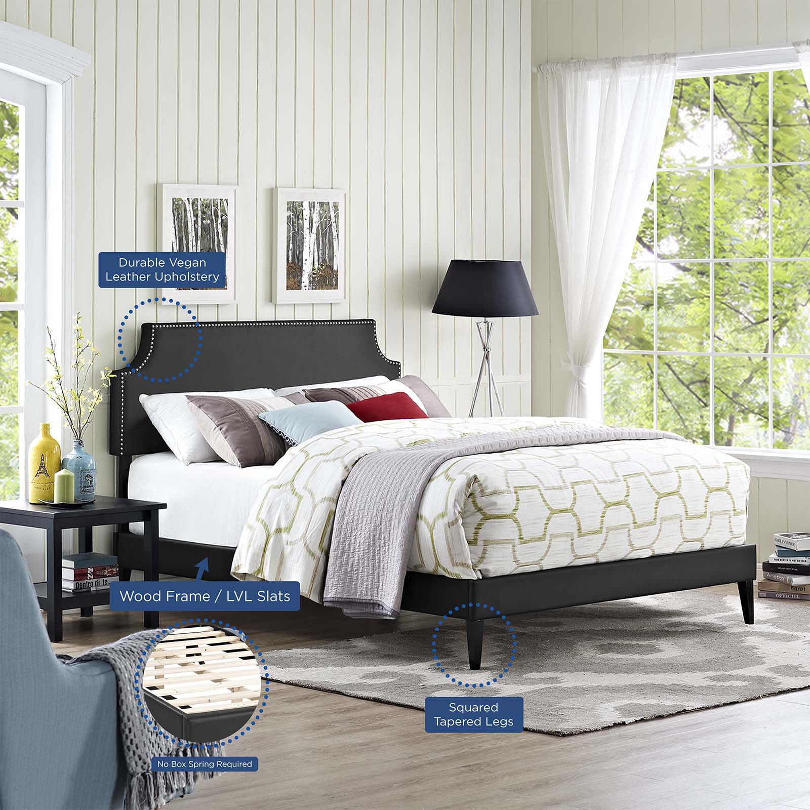 Modway Beds - Corene Full Vinyl Platform Bed with Squared Tapered Legs Black