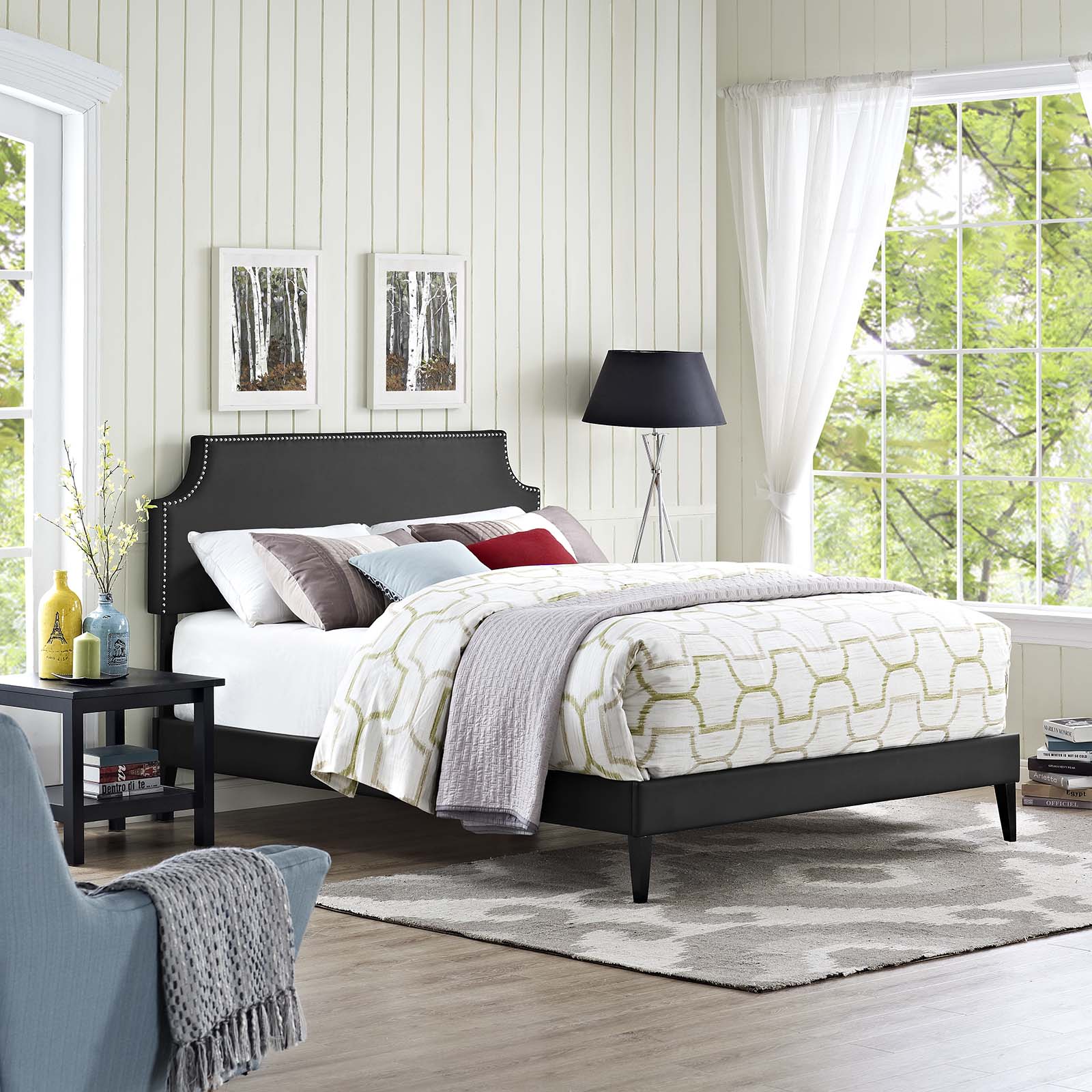 Modway Beds - Corene Full Vinyl Platform Bed with Squared Tapered Legs Black