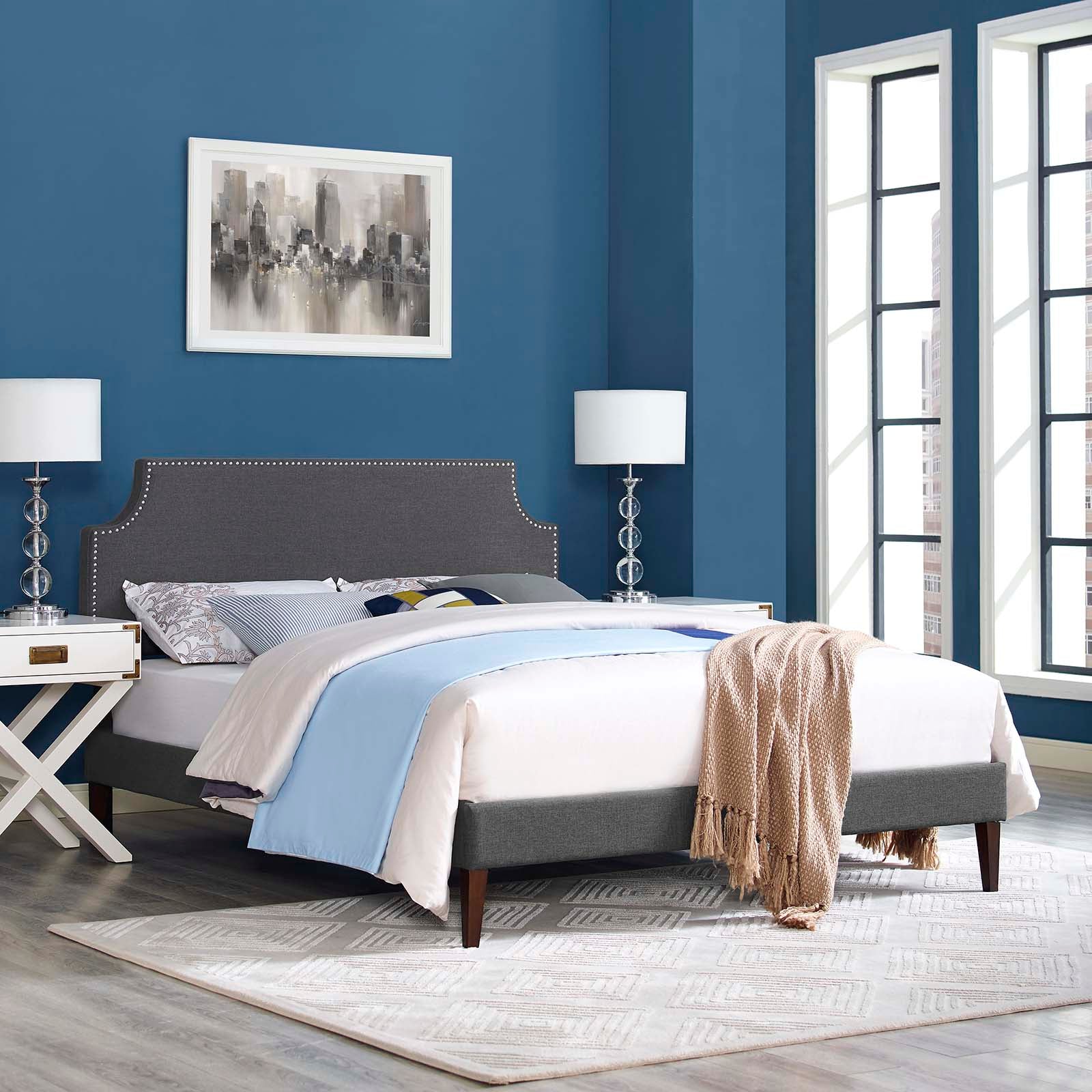 Modway Beds - Corene Full Fabric Platform Bed with Squared Tapered Legs Gray