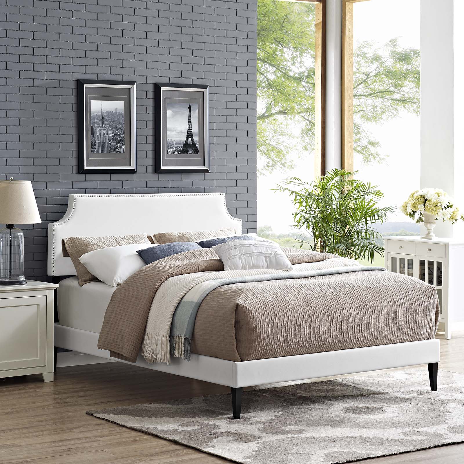 Modway Beds - Corene Queen Vinyl Platform Bed with Squared Tapered Legs White