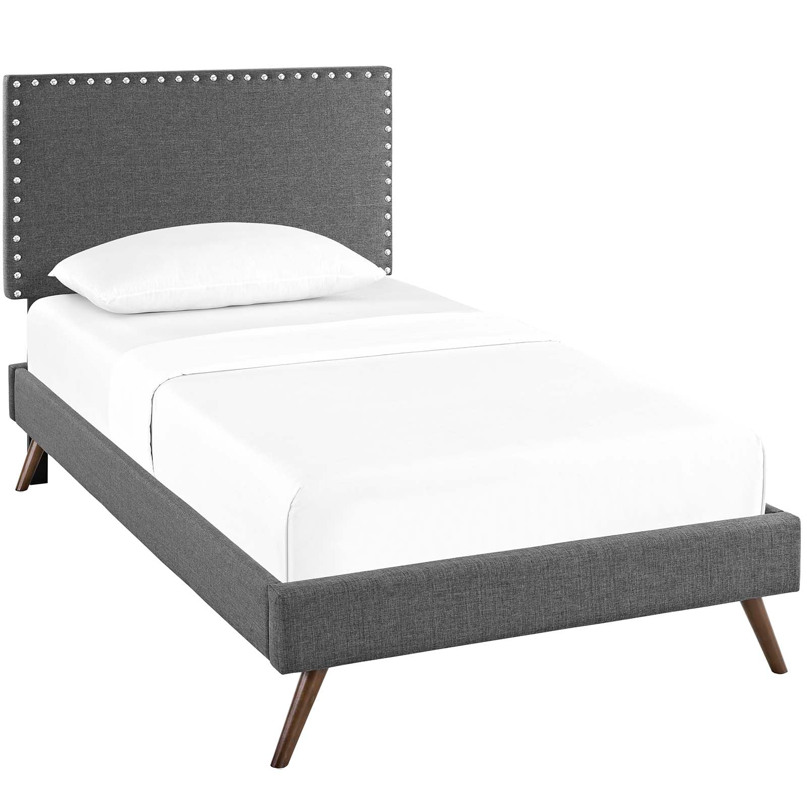 Modway Beds - Macie-Twin-Fabric-Platform-Bed-with-Round-Splayed-Legs-Gray
