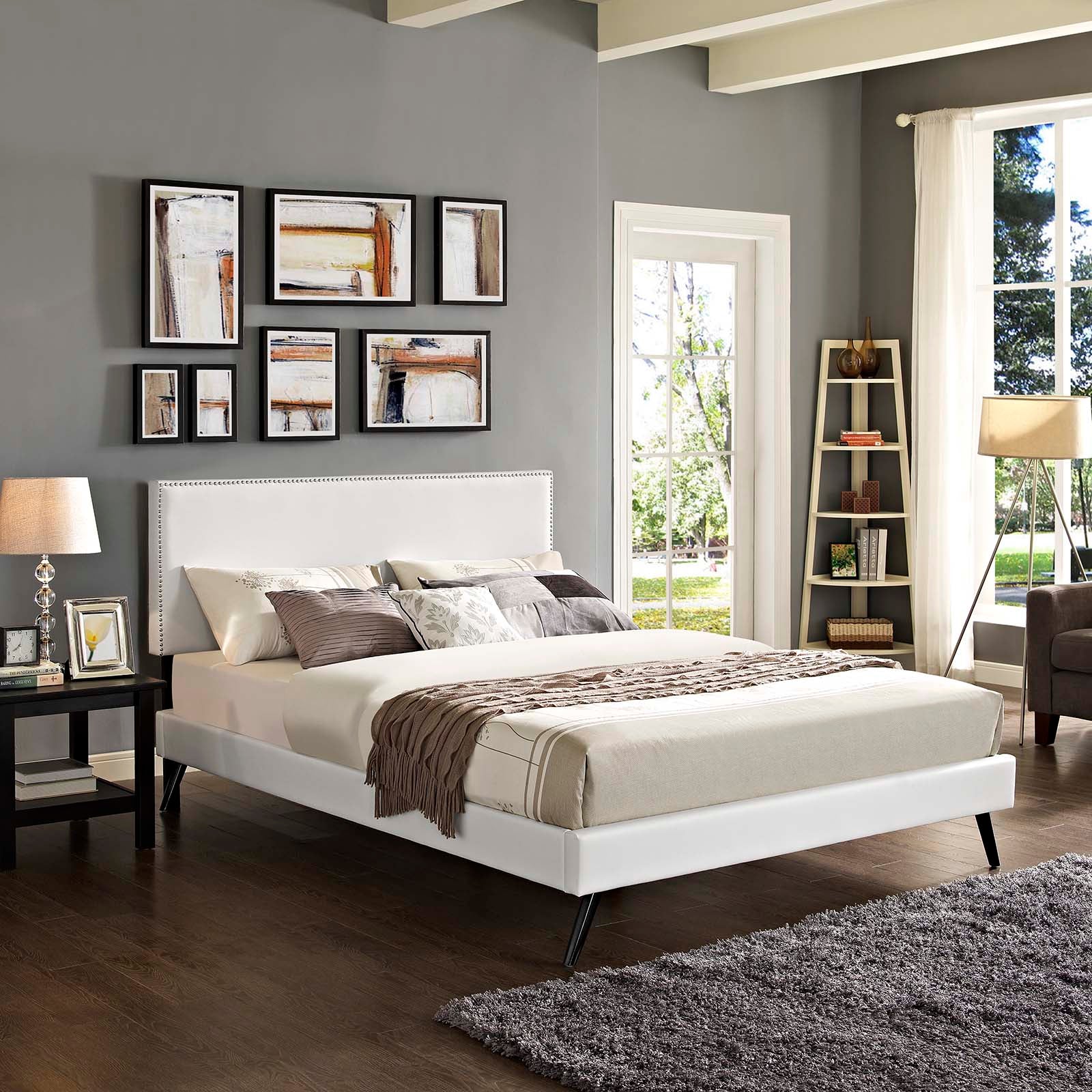 Modway Beds - Macie Full Vinyl Platform Bed with Round Splayed Legs White