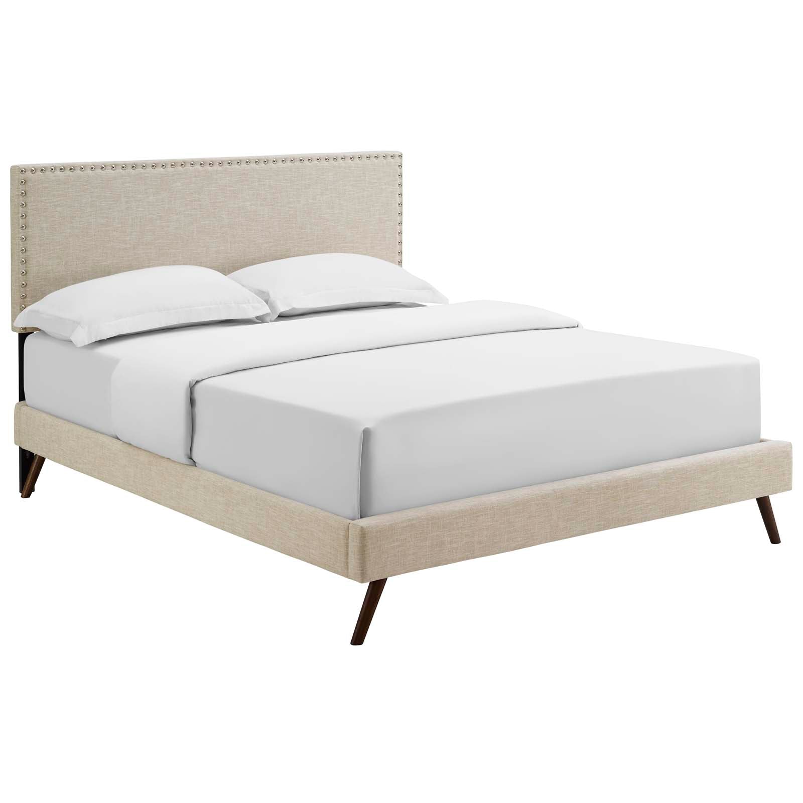 Modway Beds - Macie-Queen-Fabric-Platform-Bed-with-Round-Splayed-Legs-Beige