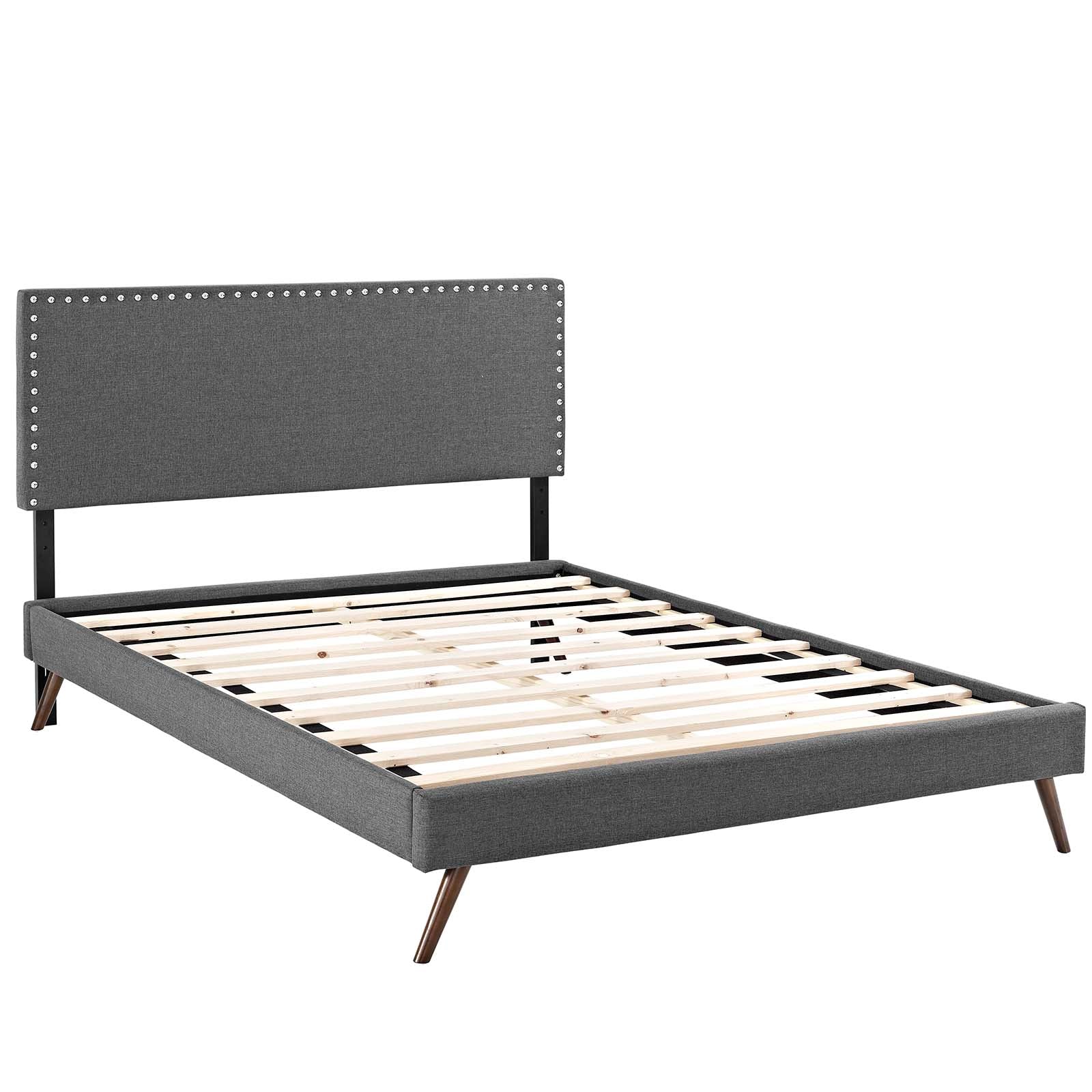Modway Beds - Macie Queen Fabric Platform Bed with Round Splayed Legs Gray