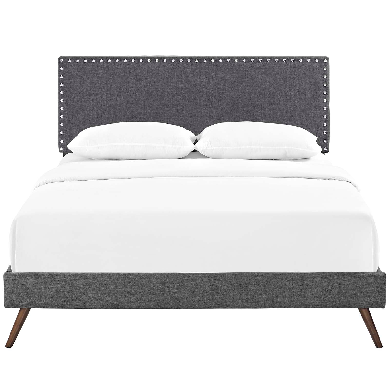 Modway Beds - Macie Queen Fabric Platform Bed with Round Splayed Legs Gray