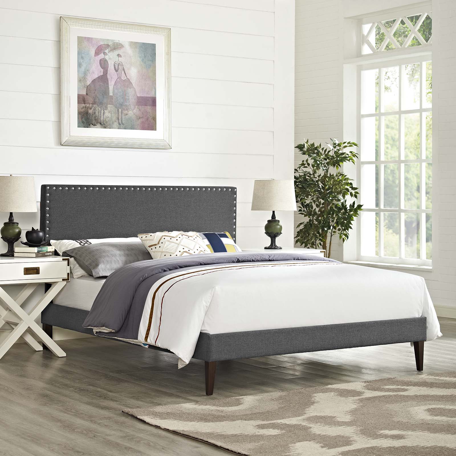 Modway Beds - Macie Full Fabric Platform Bed with Squared Tapered Legs Gray