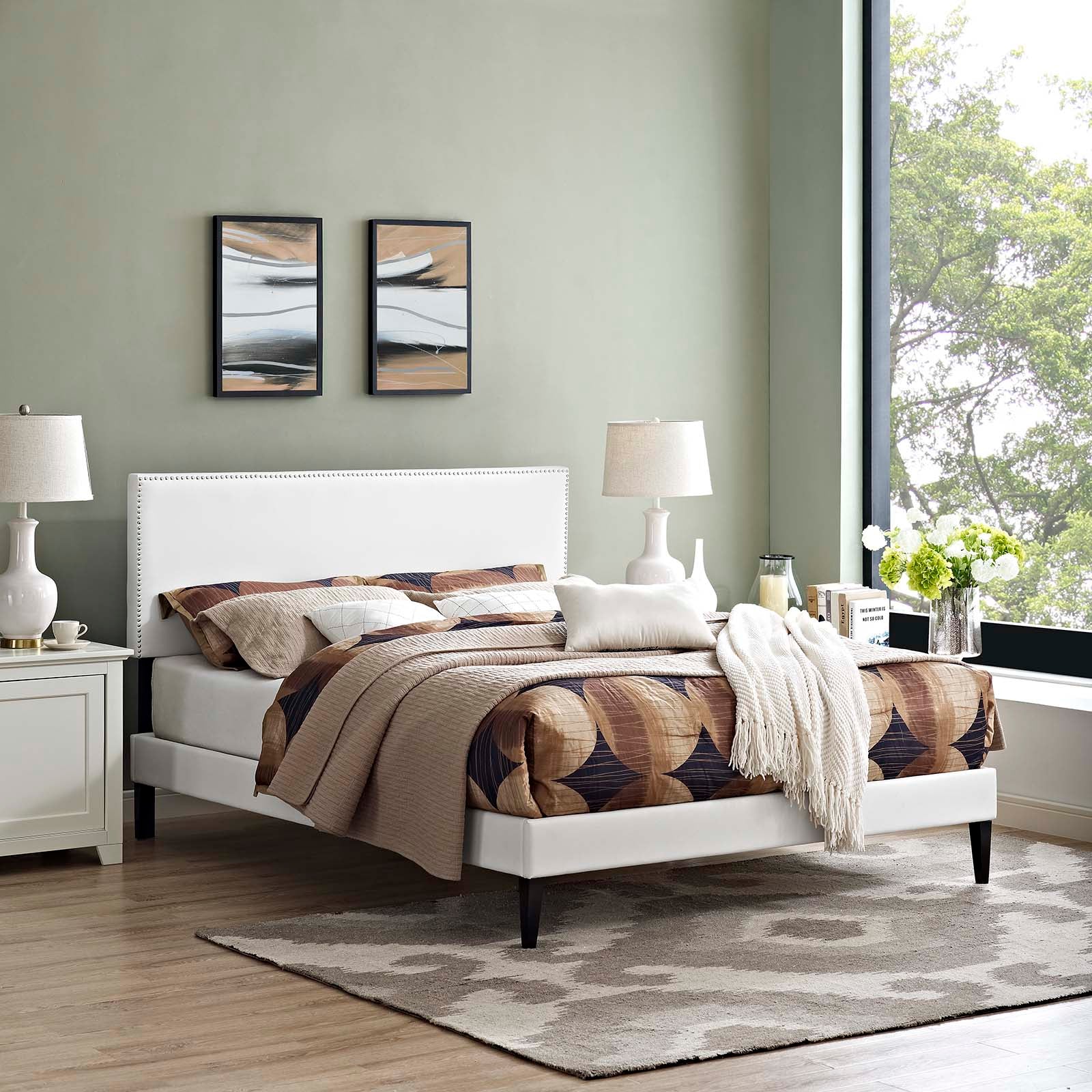 Modway Beds - Macie Queen Vinyl Platform Bed with Squared Tapered Legs White