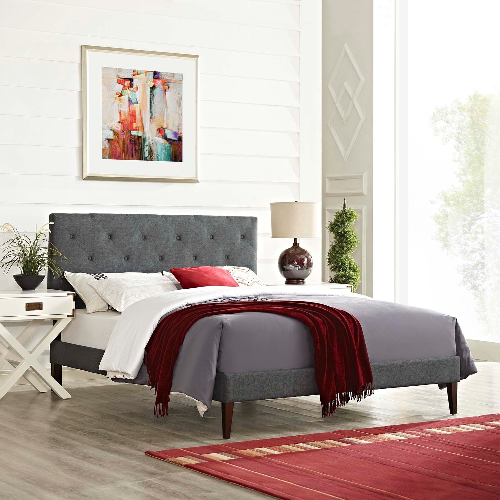 Modway Beds - Tarah King Fabric Platform Bed with Squared Tapered Legs Gray