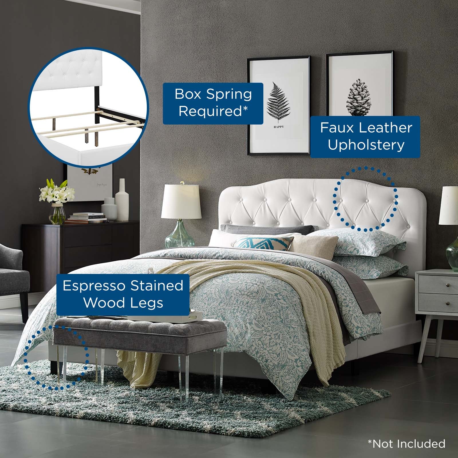 Modway Beds - Amelia Twin Faux Leather Bed White