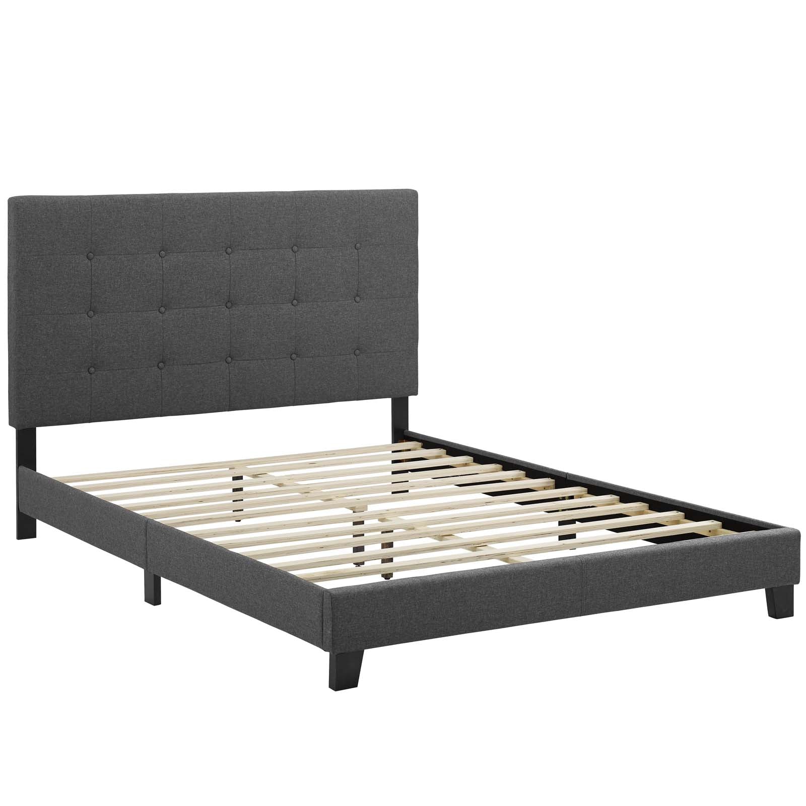 Modway Beds - Melanie King Tufted Button Upholstered Fabric Platform Bed Gray