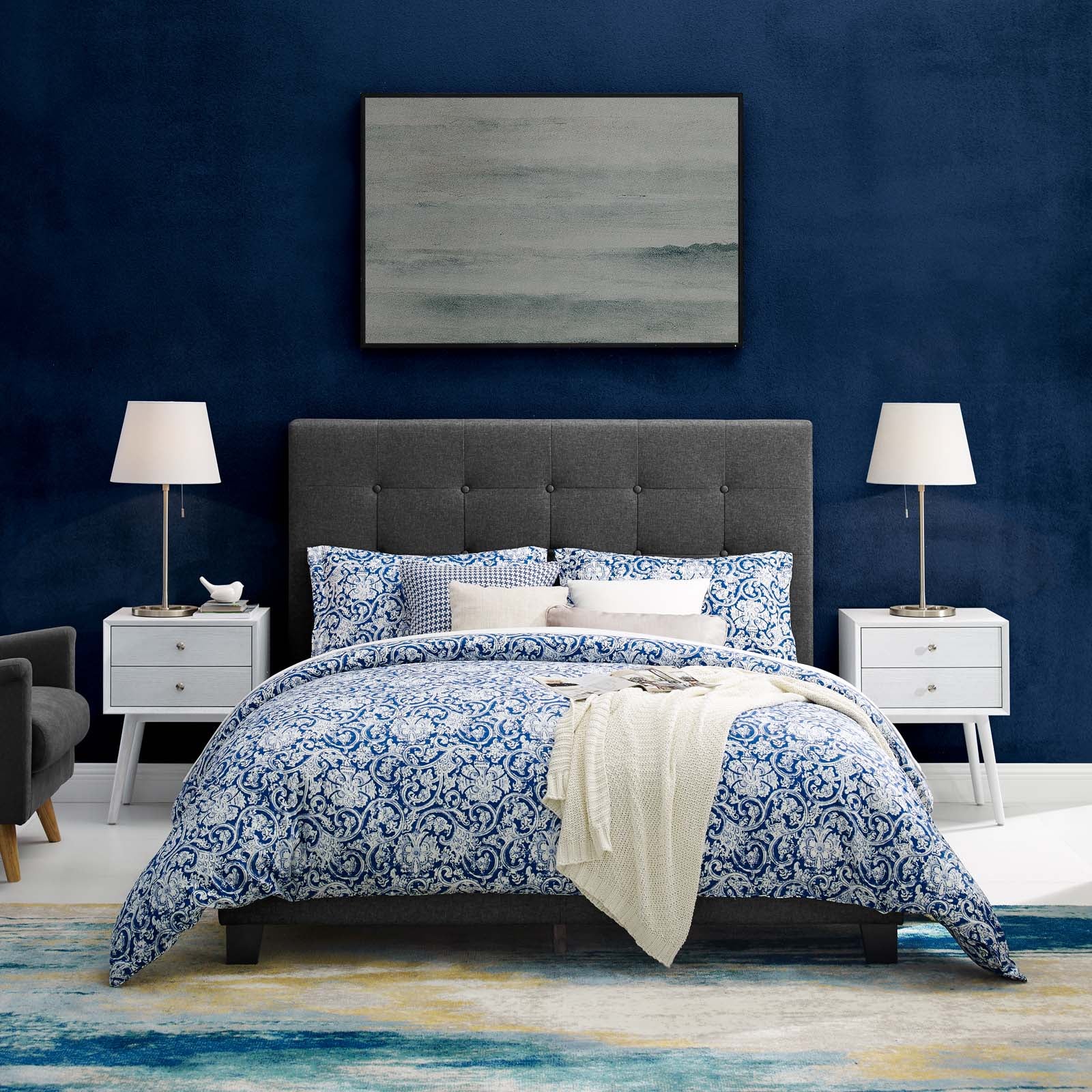 Modway Beds - Melanie King Tufted Button Upholstered Fabric Platform Bed Gray