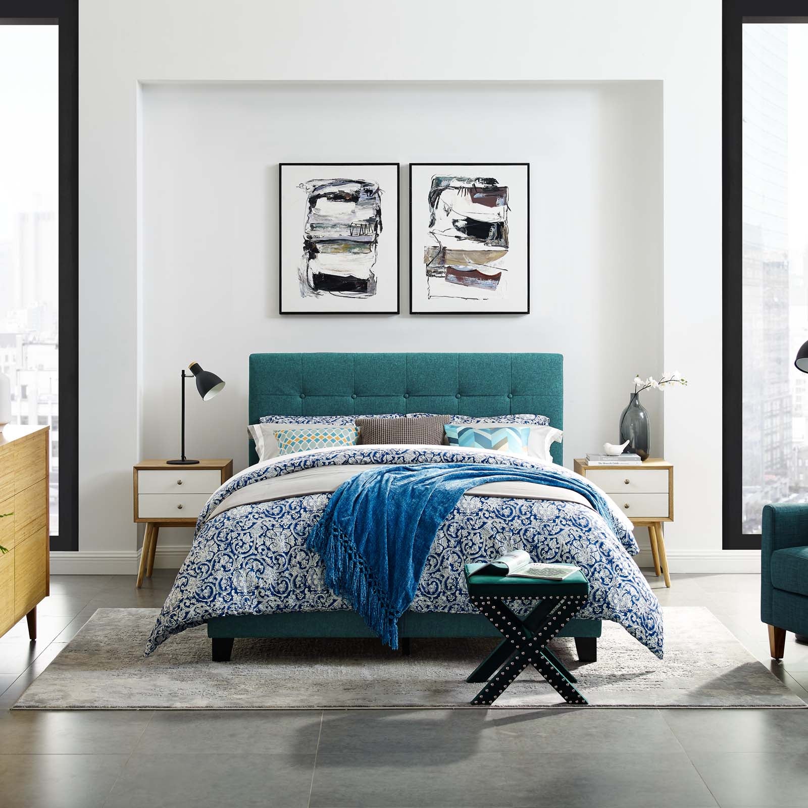 Modway Beds - Amira Twin Upholstered Fabric Bed Teal