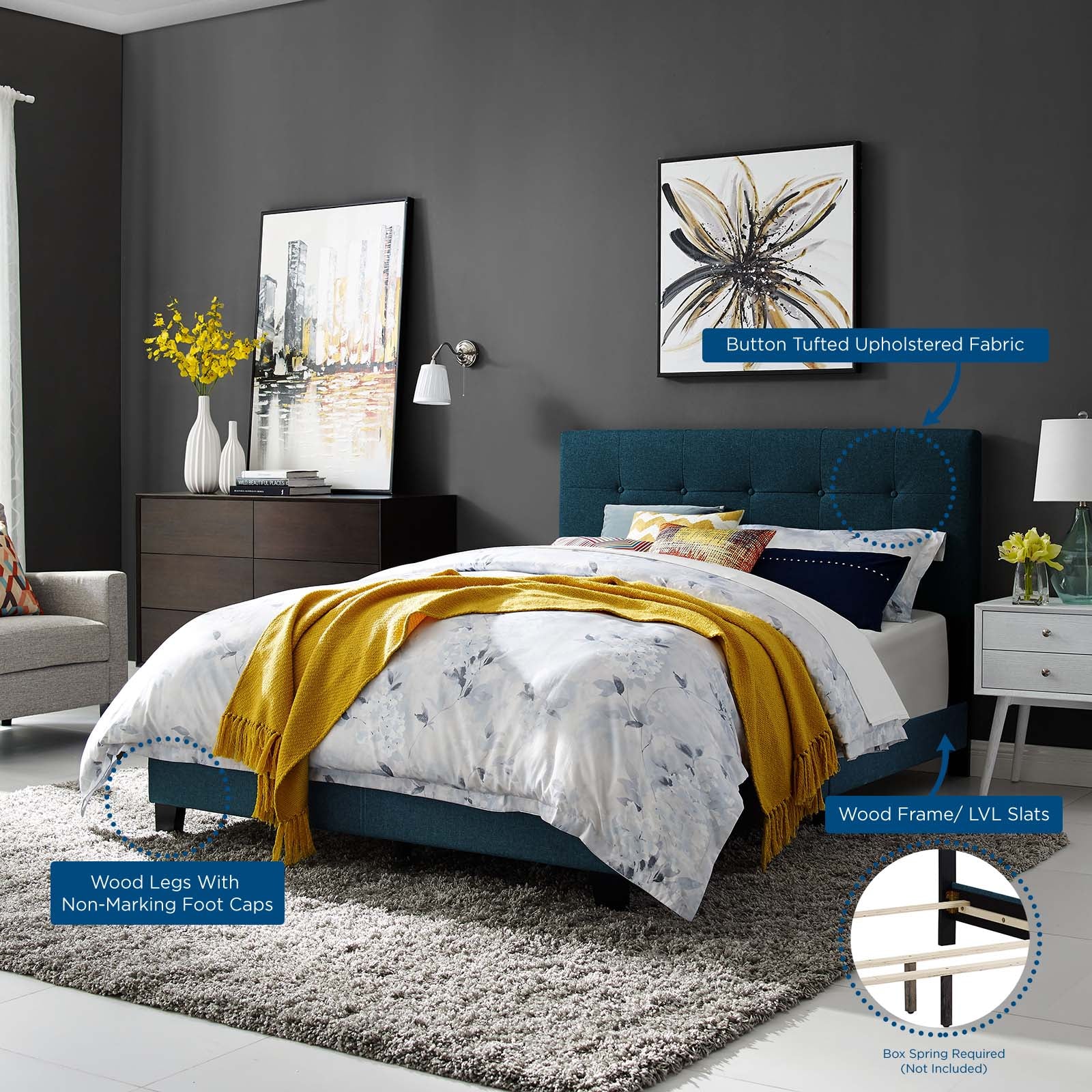 Modway Beds - Amira Full Upholstered Fabric Bed Azure
