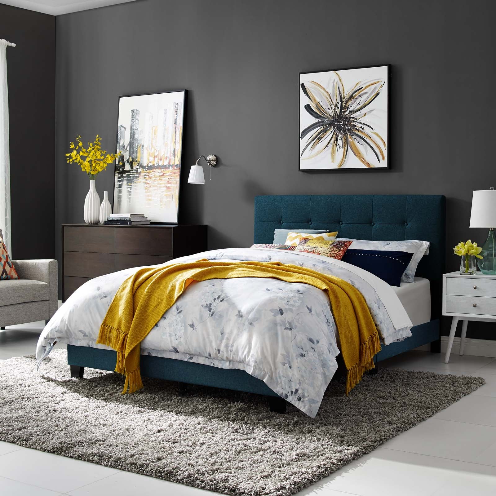 Modway Beds - Amira Full Upholstered Fabric Bed Azure