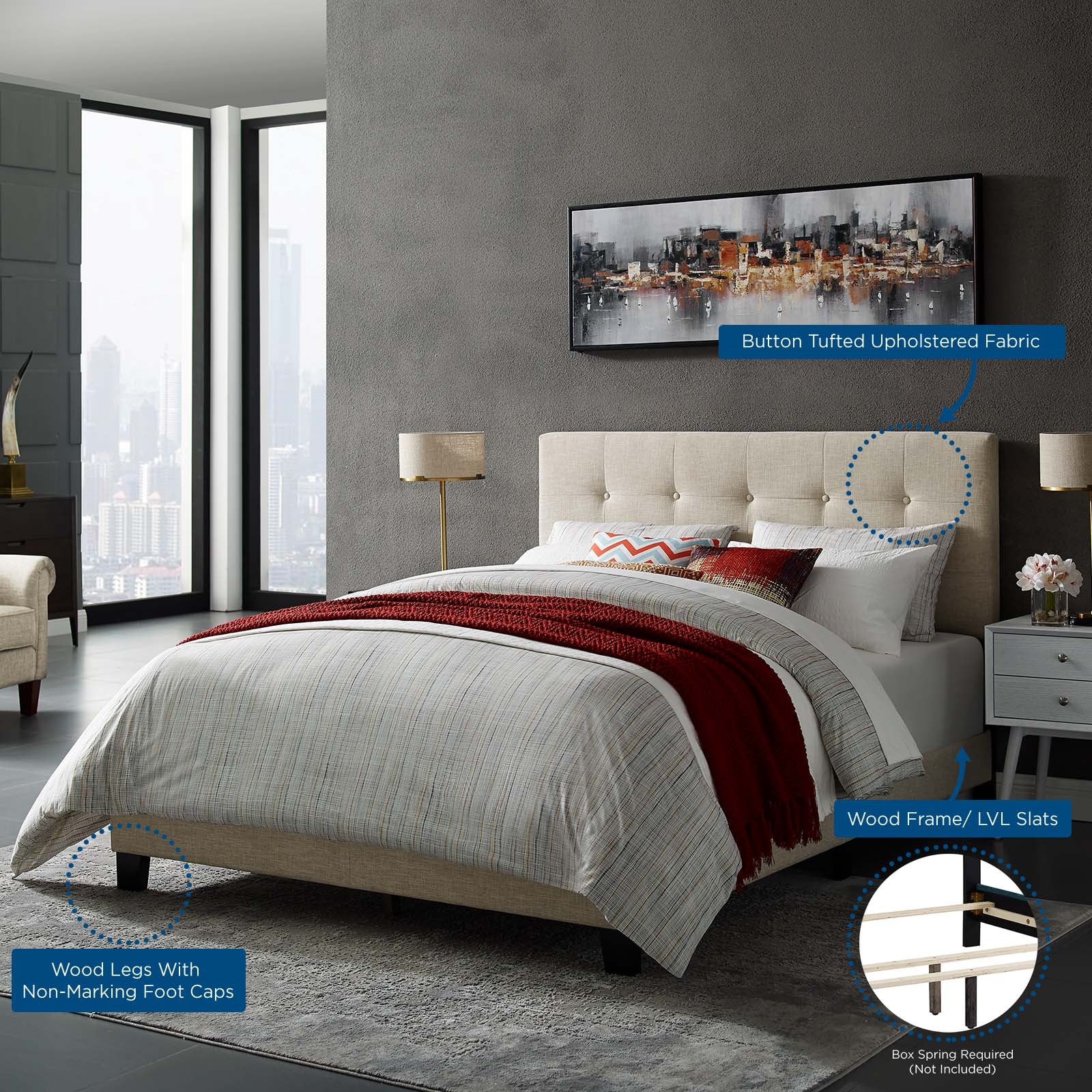 Modway Beds - Amira Full Upholstered Fabric Bed Beige