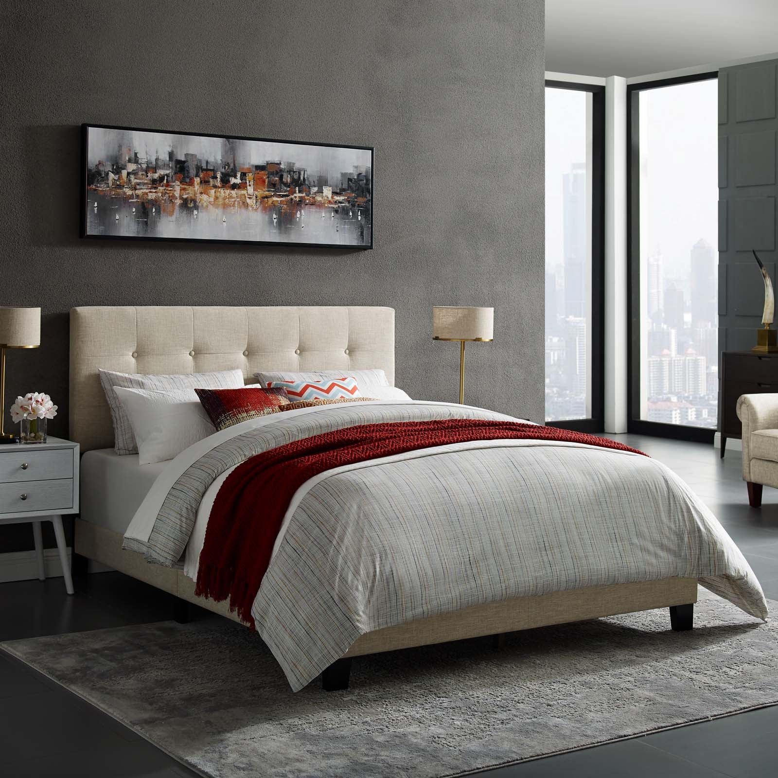 Modway Beds - Amira Full Upholstered Fabric Bed Beige