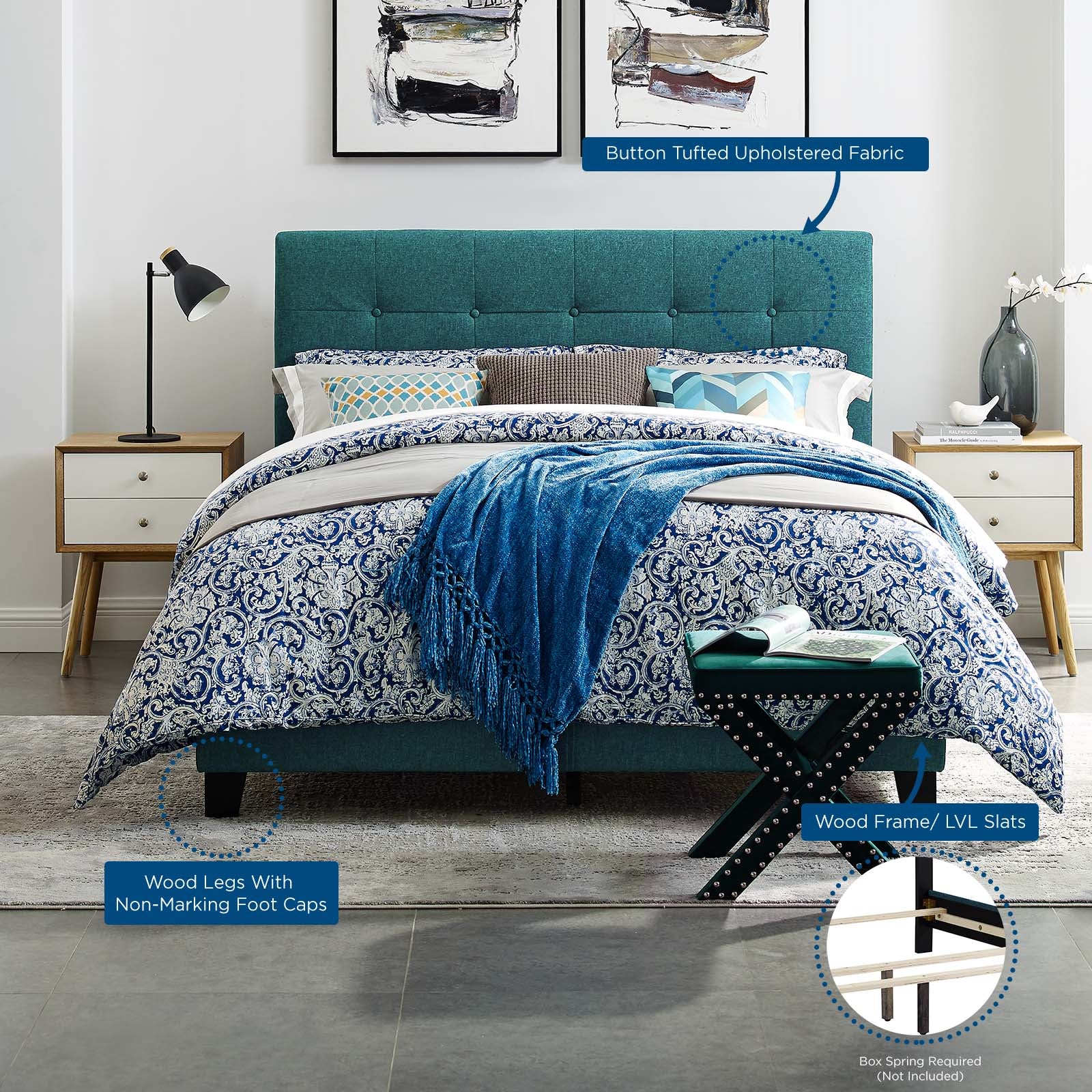Modway Beds - Amira Full Upholstered Fabric Bed Teal