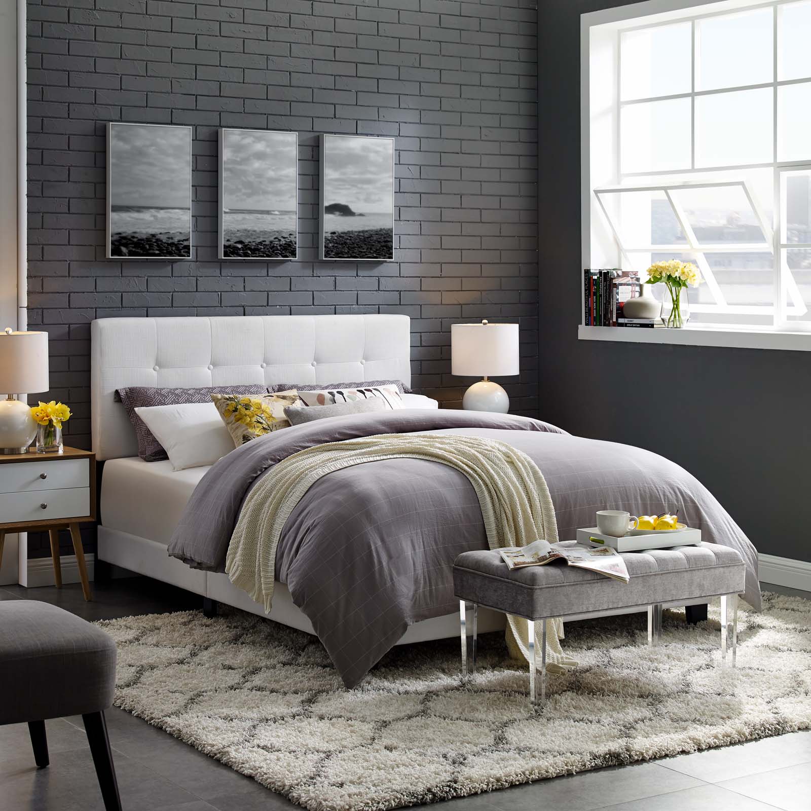 Modway Beds - Amira Full Upholstered Fabric Bed White