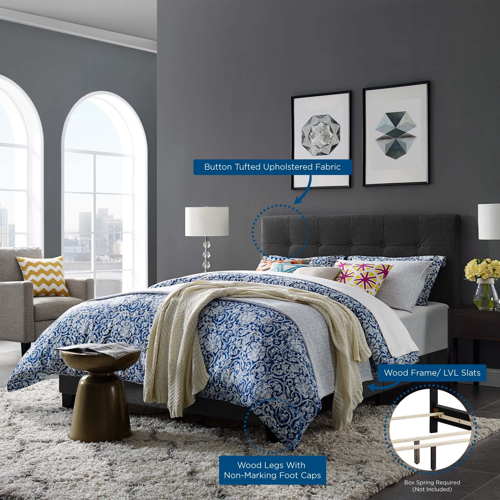 Modway Beds - Amira King Upholstered Fabric Bed Gray