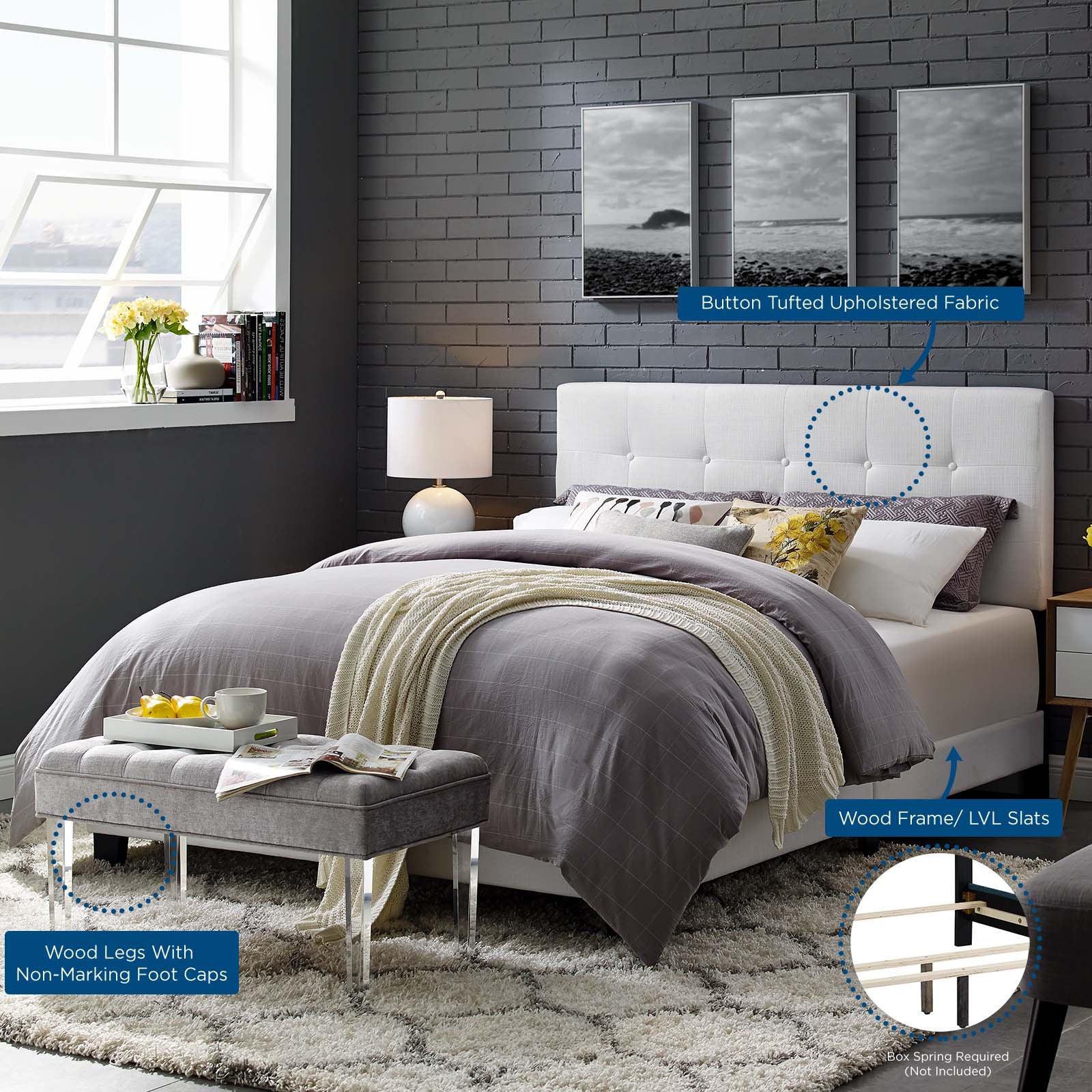 Modway Beds - Amira King Upholstered Fabric Bed White
