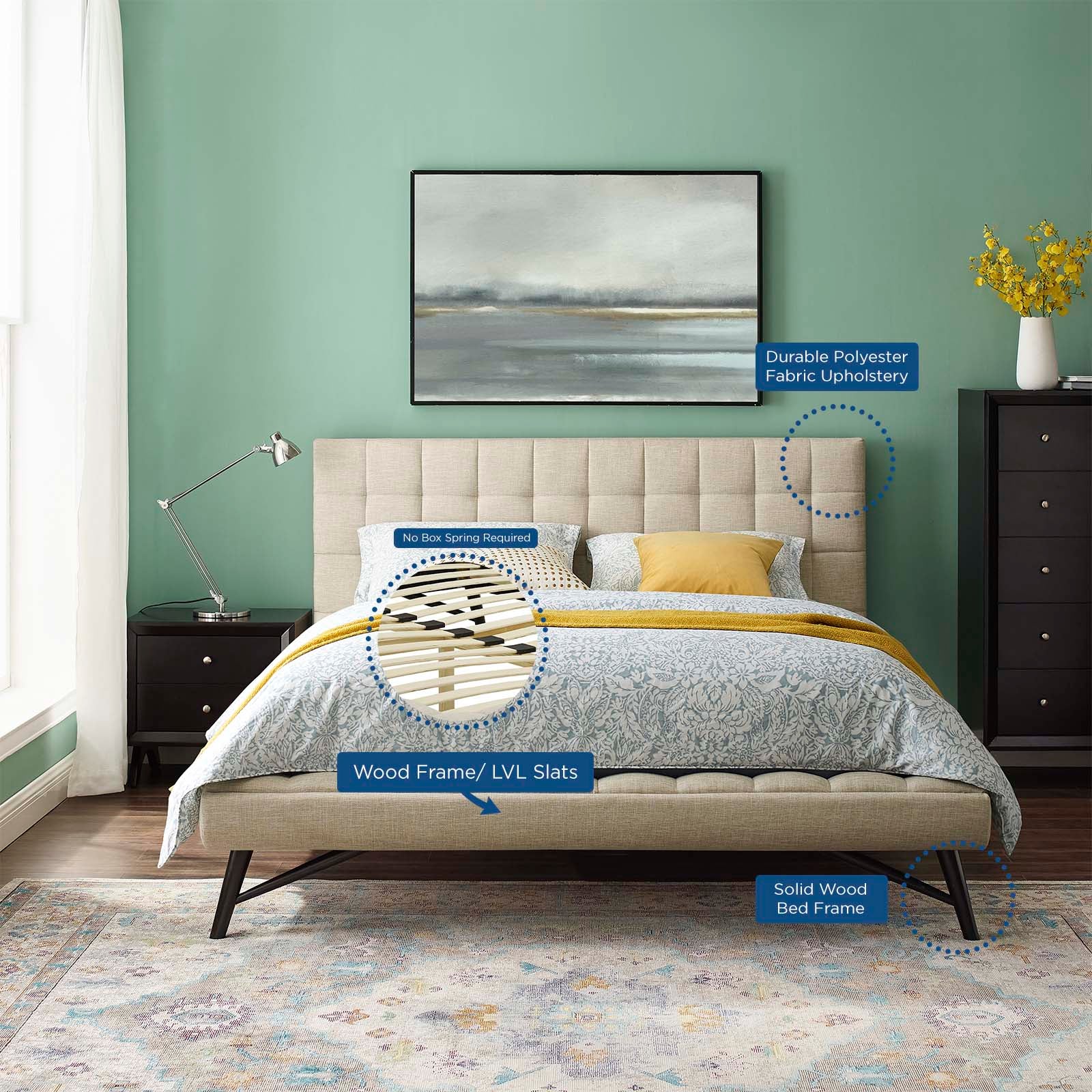 Modway Beds - Julia Biscuit Tufted Queen Bed Beige