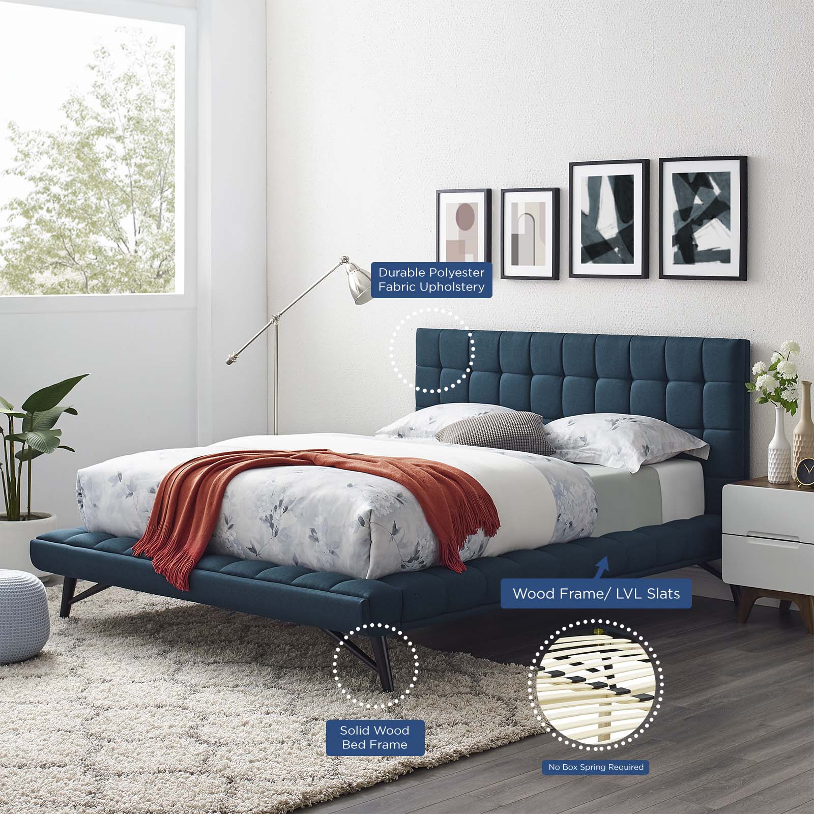 Modway Beds - Julia Biscuit Tufted Queen Bed Blue