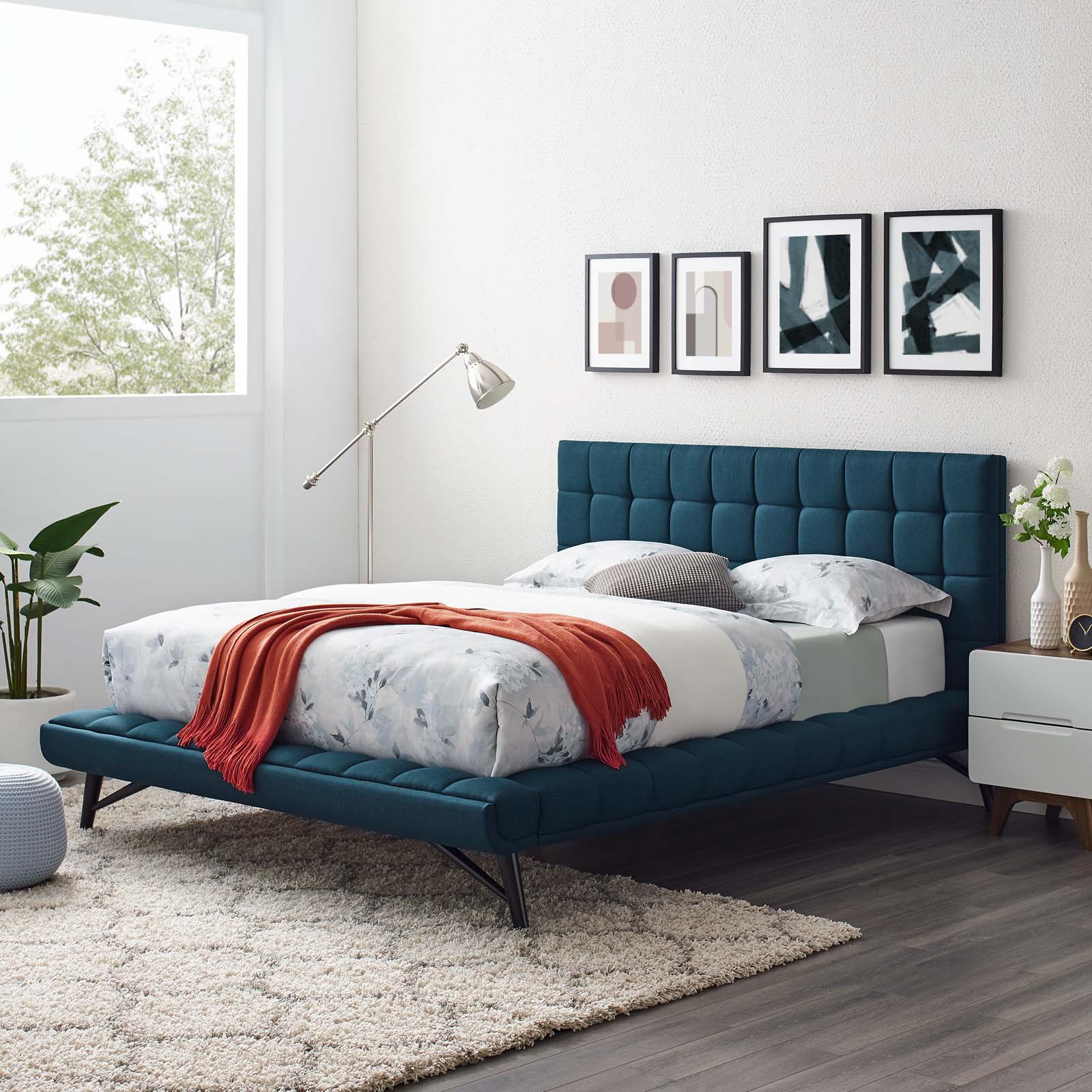 Modway Beds - Julia Biscuit Tufted Queen Bed Blue