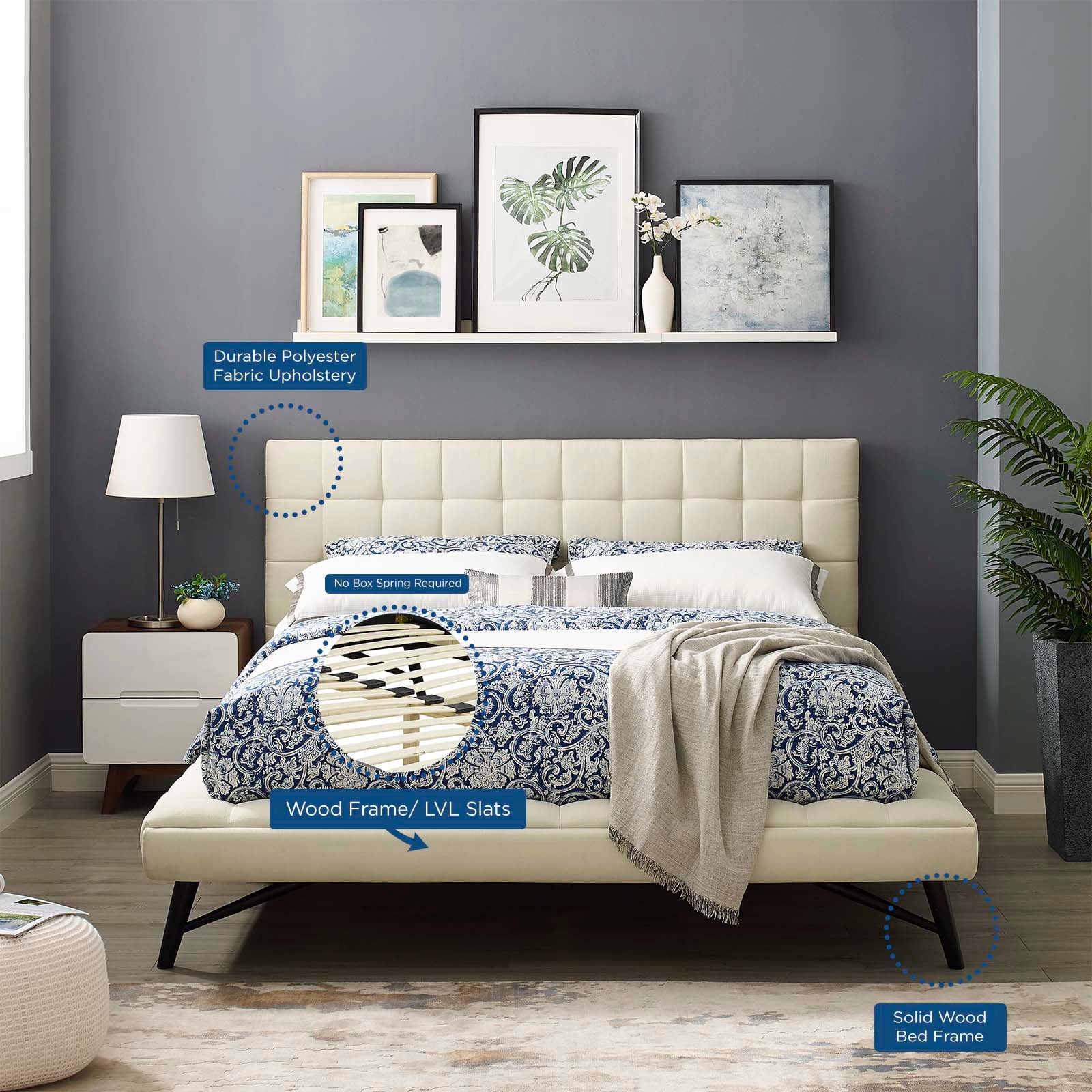 Modway Beds - Julia Biscuit Tufted Queen Bed Ivory