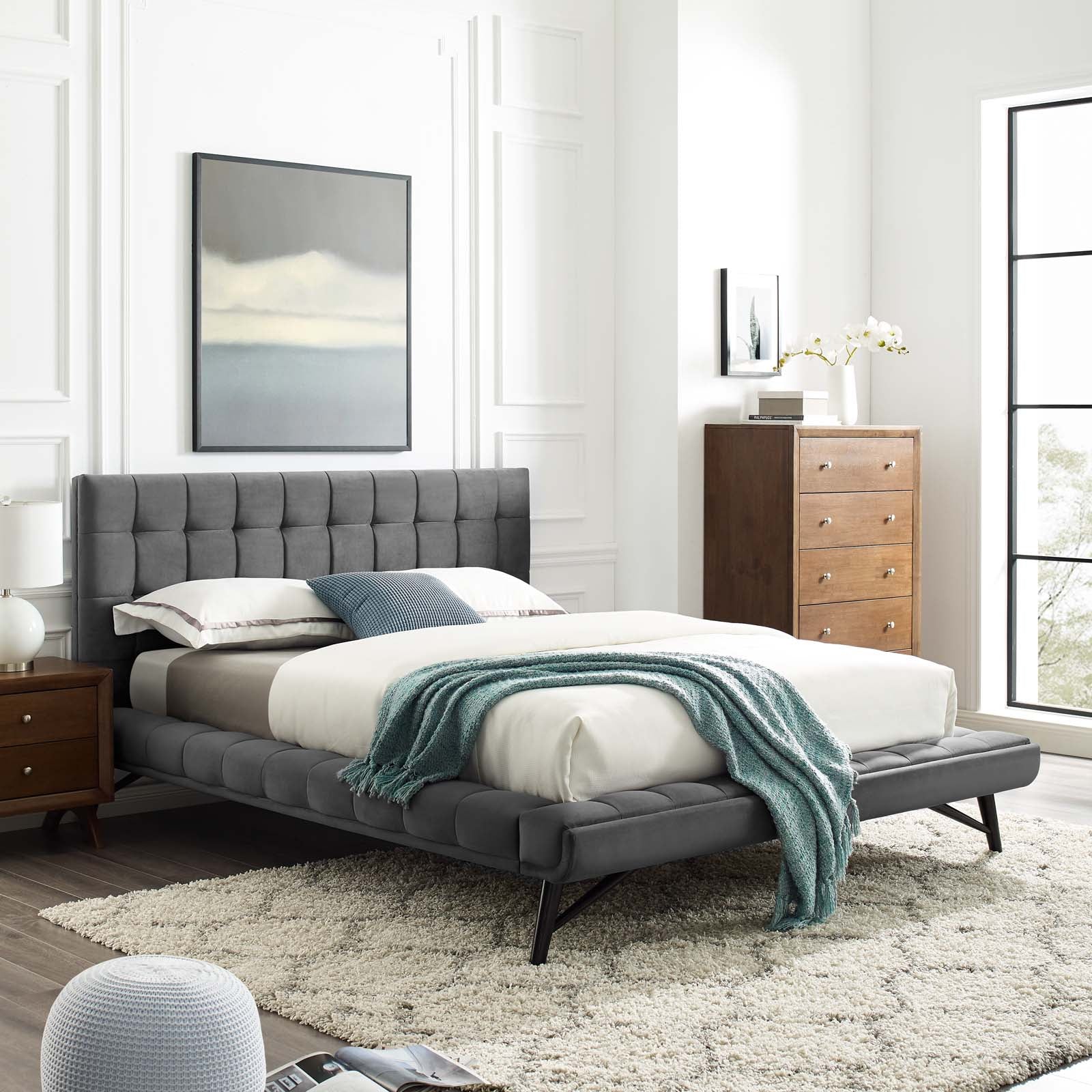 Modway Beds - Julia Velvet Queen Bed Gray