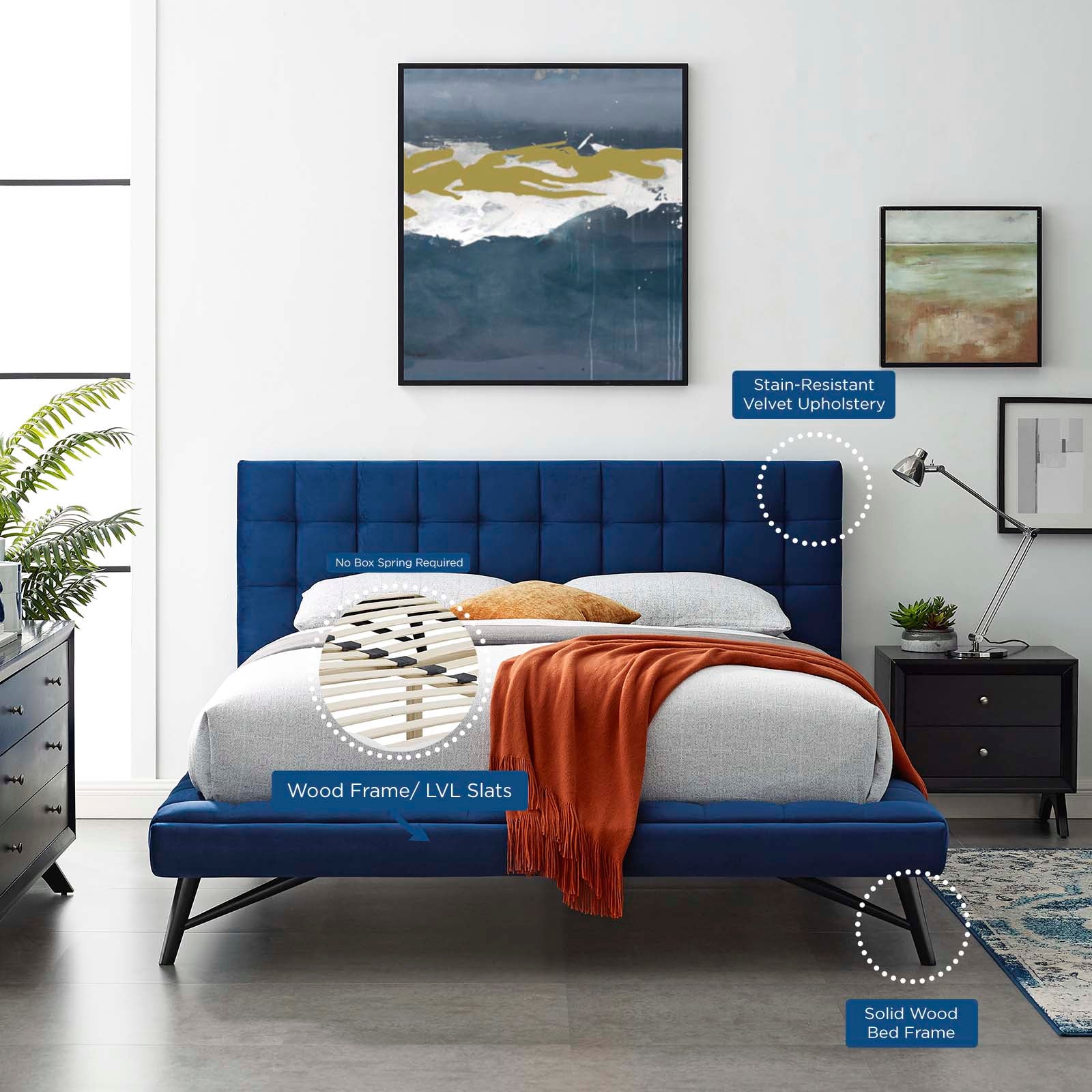 Modway Beds - Julia Biscuit Tufted Queen Bed Navy
